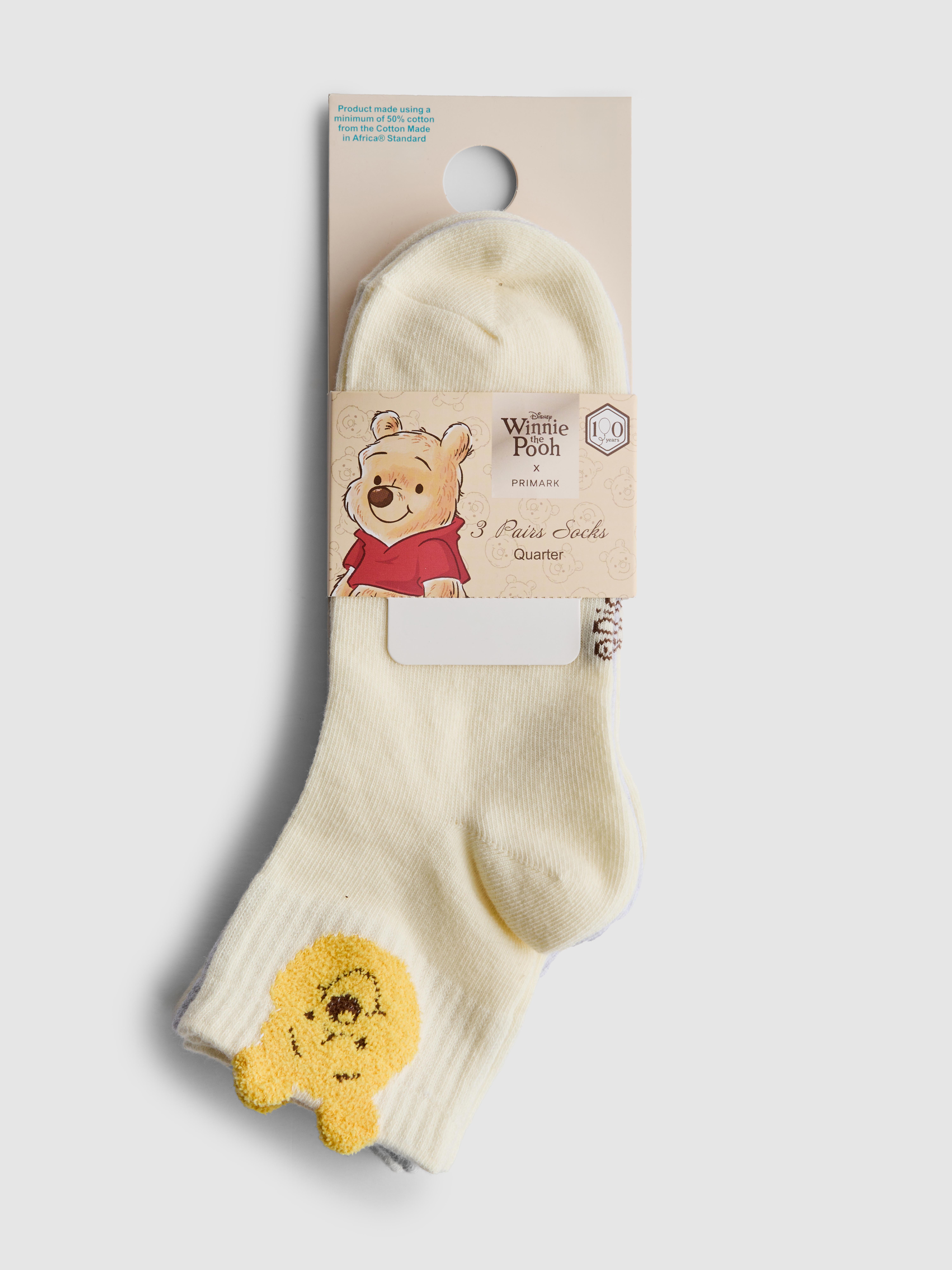 Women's Yellow 3pk Disney’s Winnie the Pooh Quarter Crew Socks