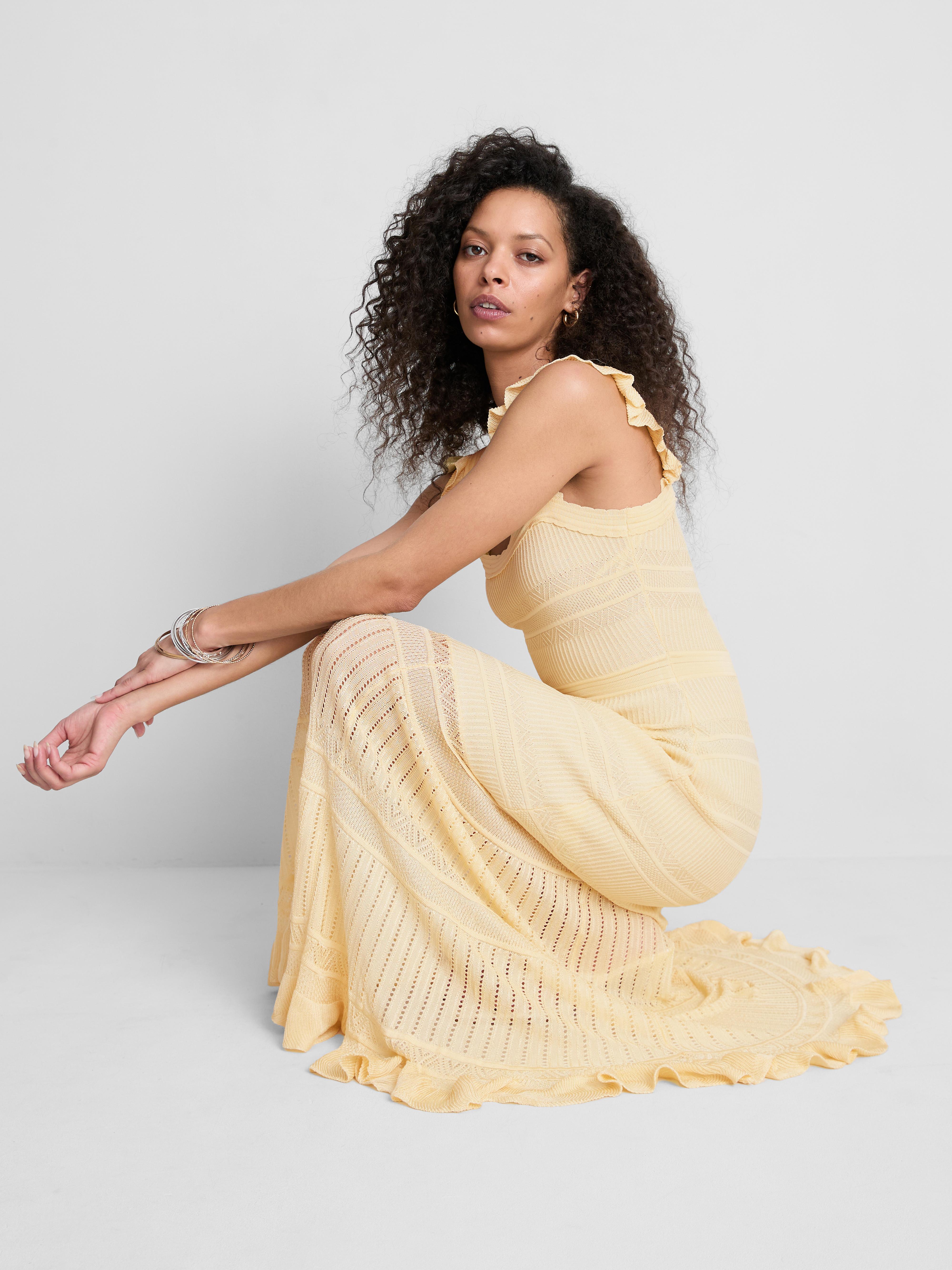 Asymmetric Ruffle Trim Maxi Dress