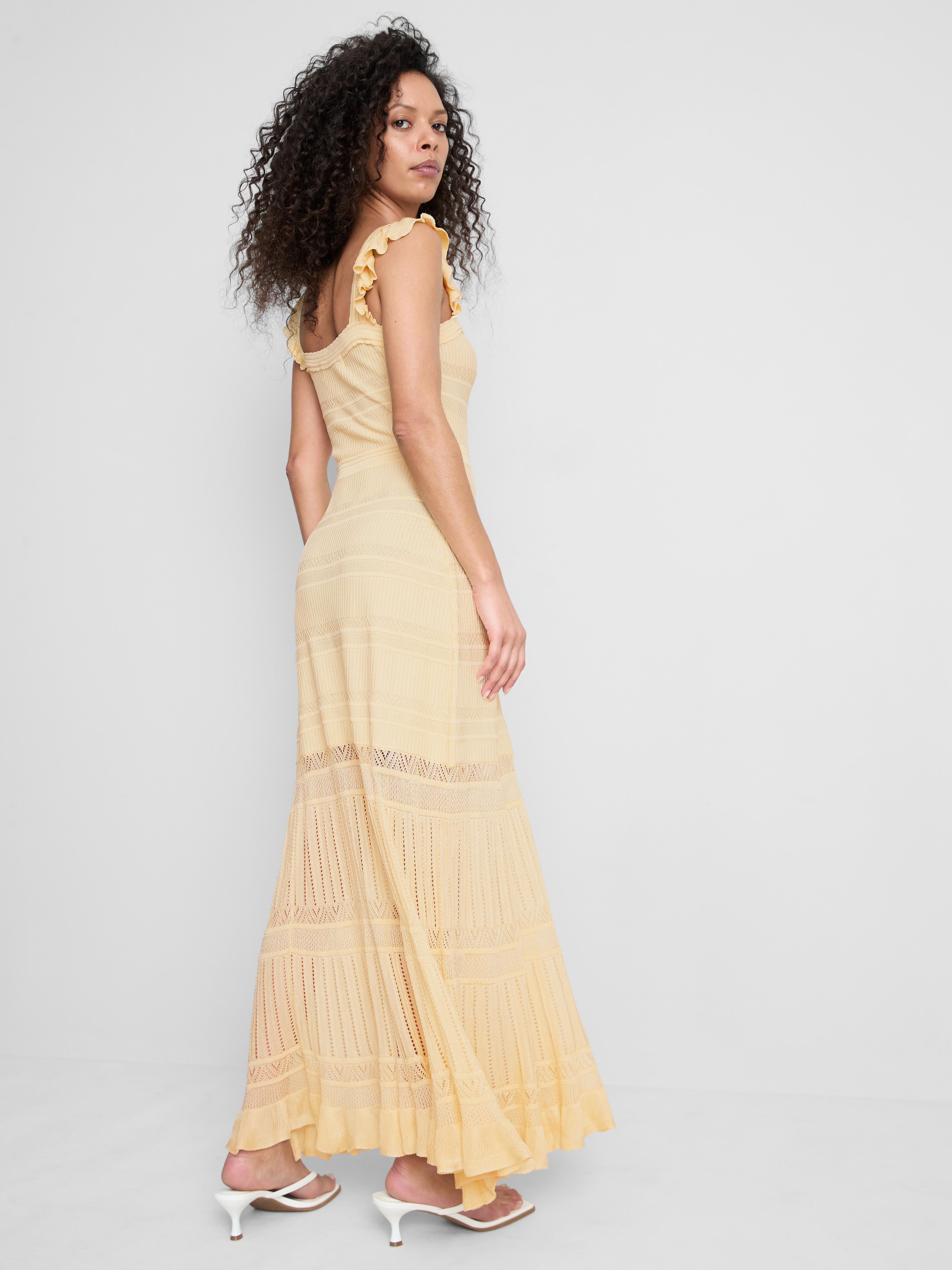 Asymmetric Ruffle Trim Maxi Dress