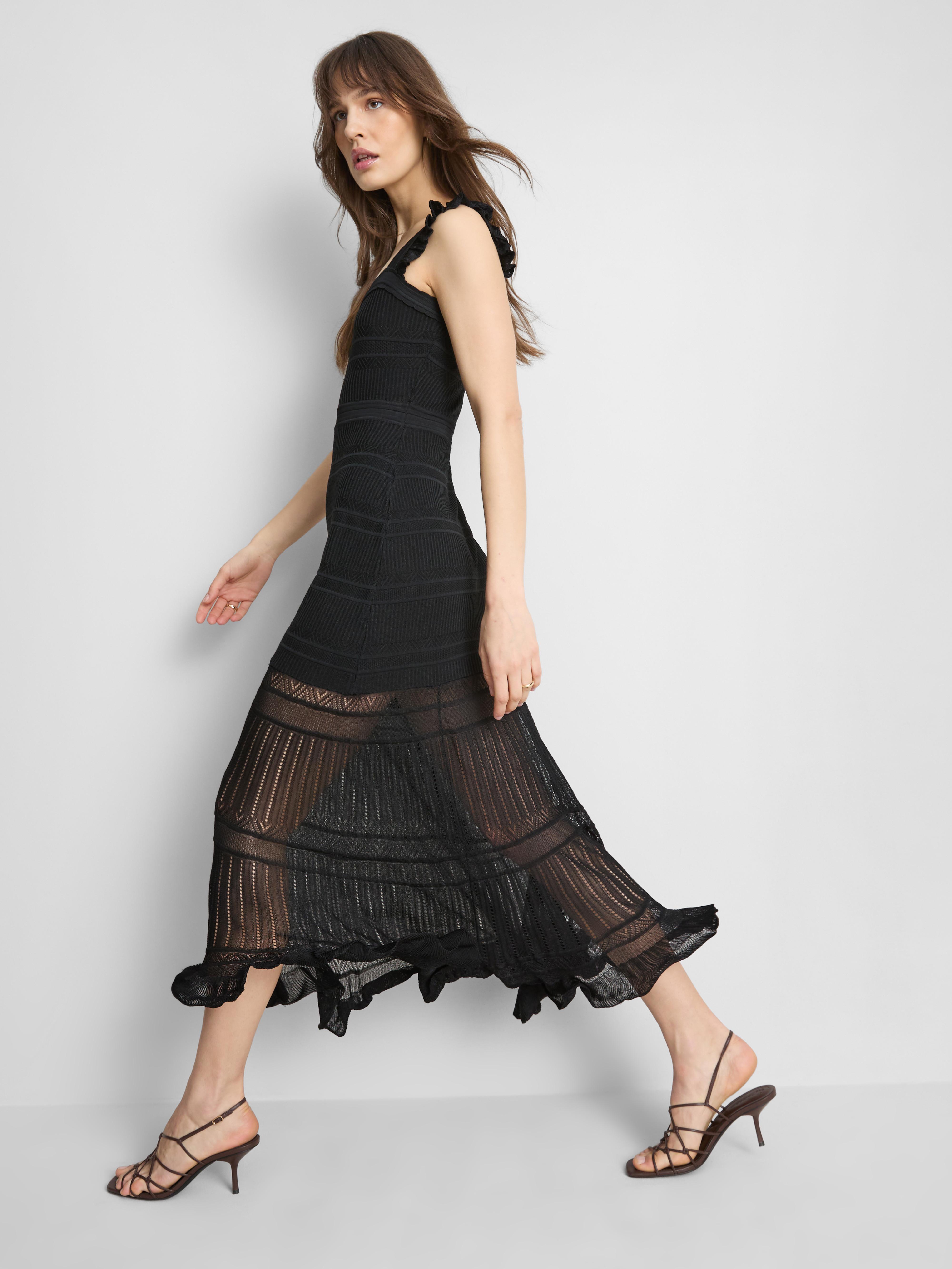 knee length dresses for ladies Deep V-Neck Crisscross Tie Ruffle Trim Long Dress, Yellow / Xs main image 0