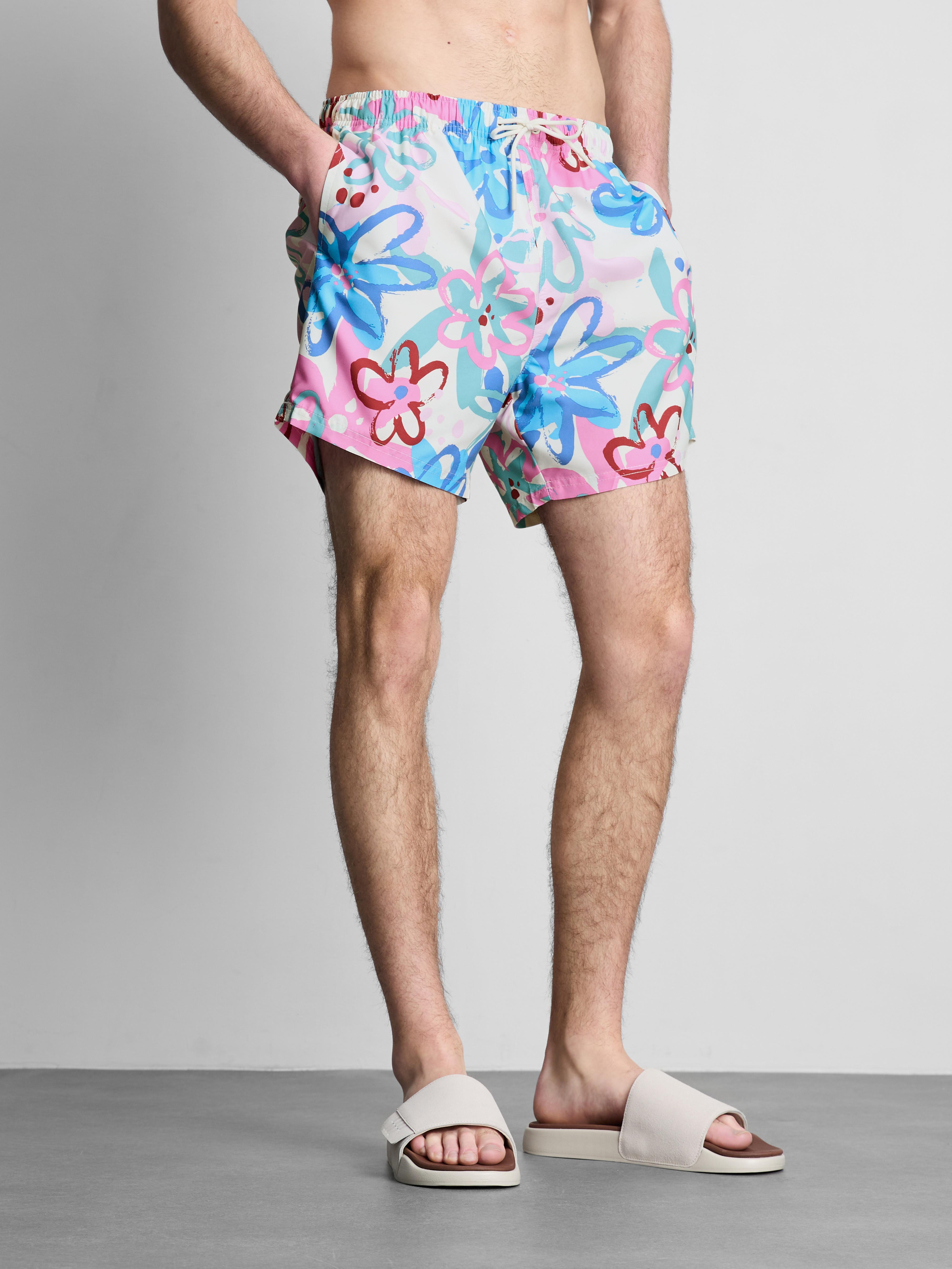 Men's Multi Floral Graffiti Swimming Shorts | Primark