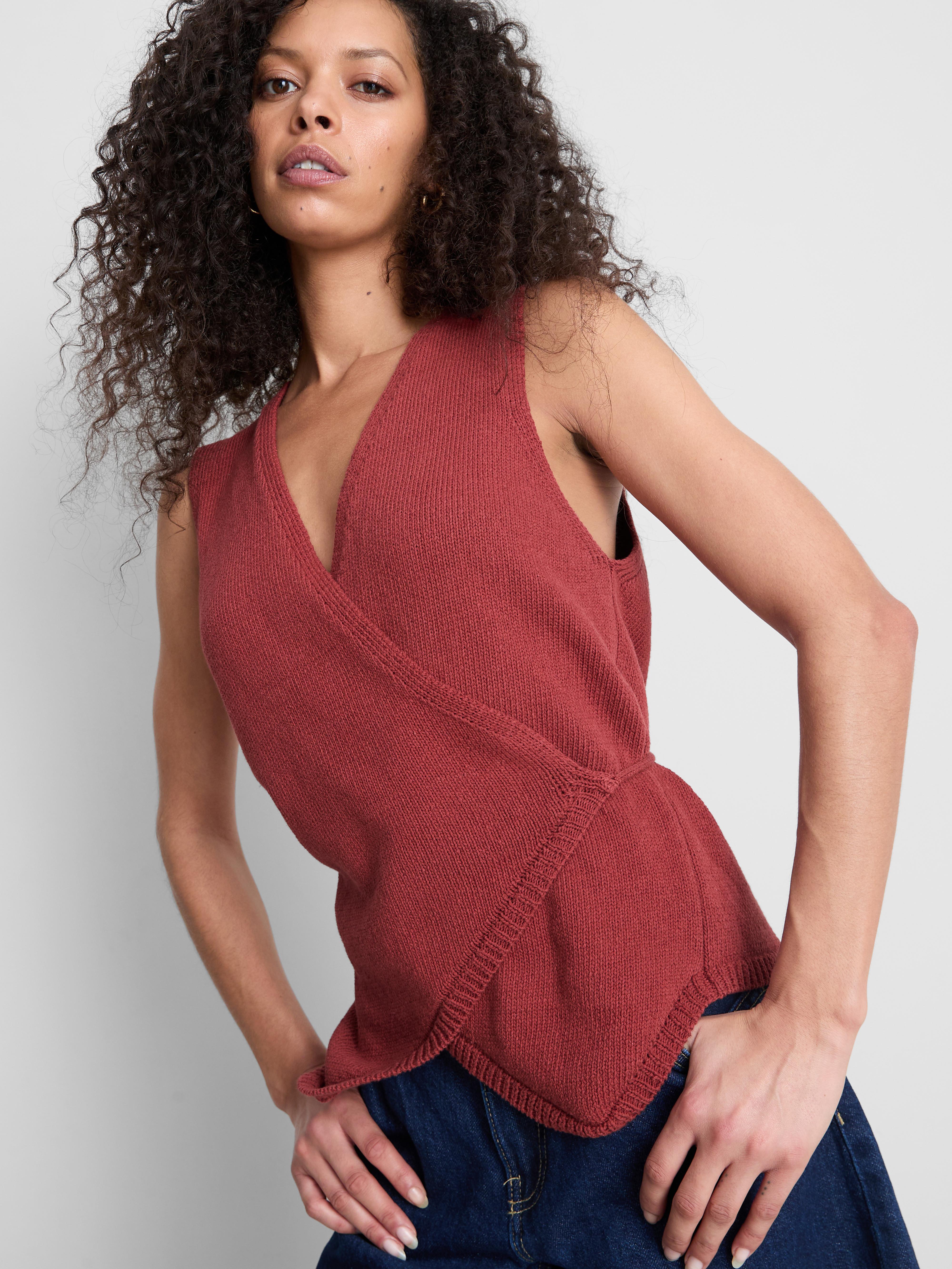 Women's Maroon Cotton-Rich Knitted Wrap Vest | Primark