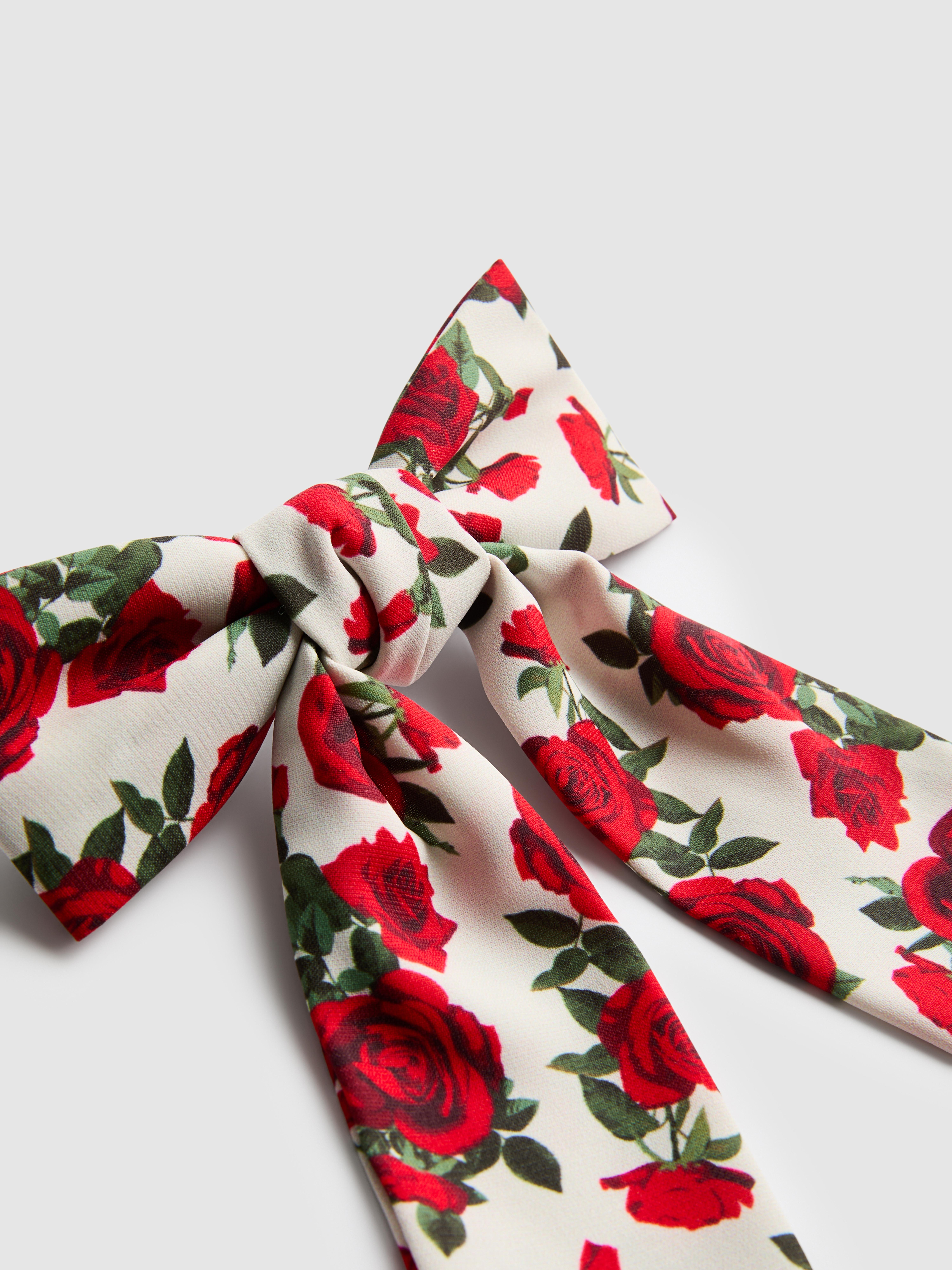Rose Print Bow Hair Clip