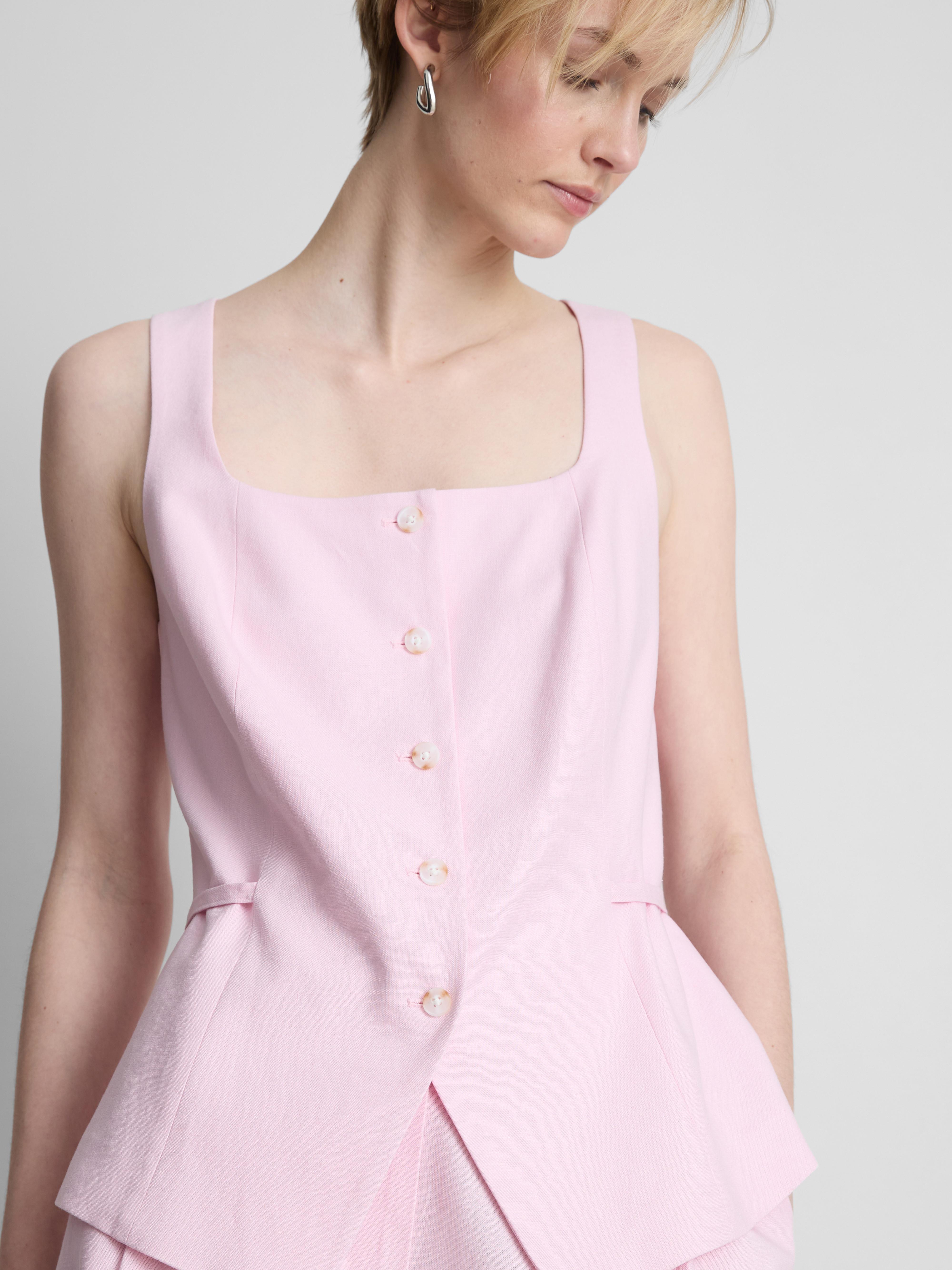 Linen Blend Square Neck Waistcoat
