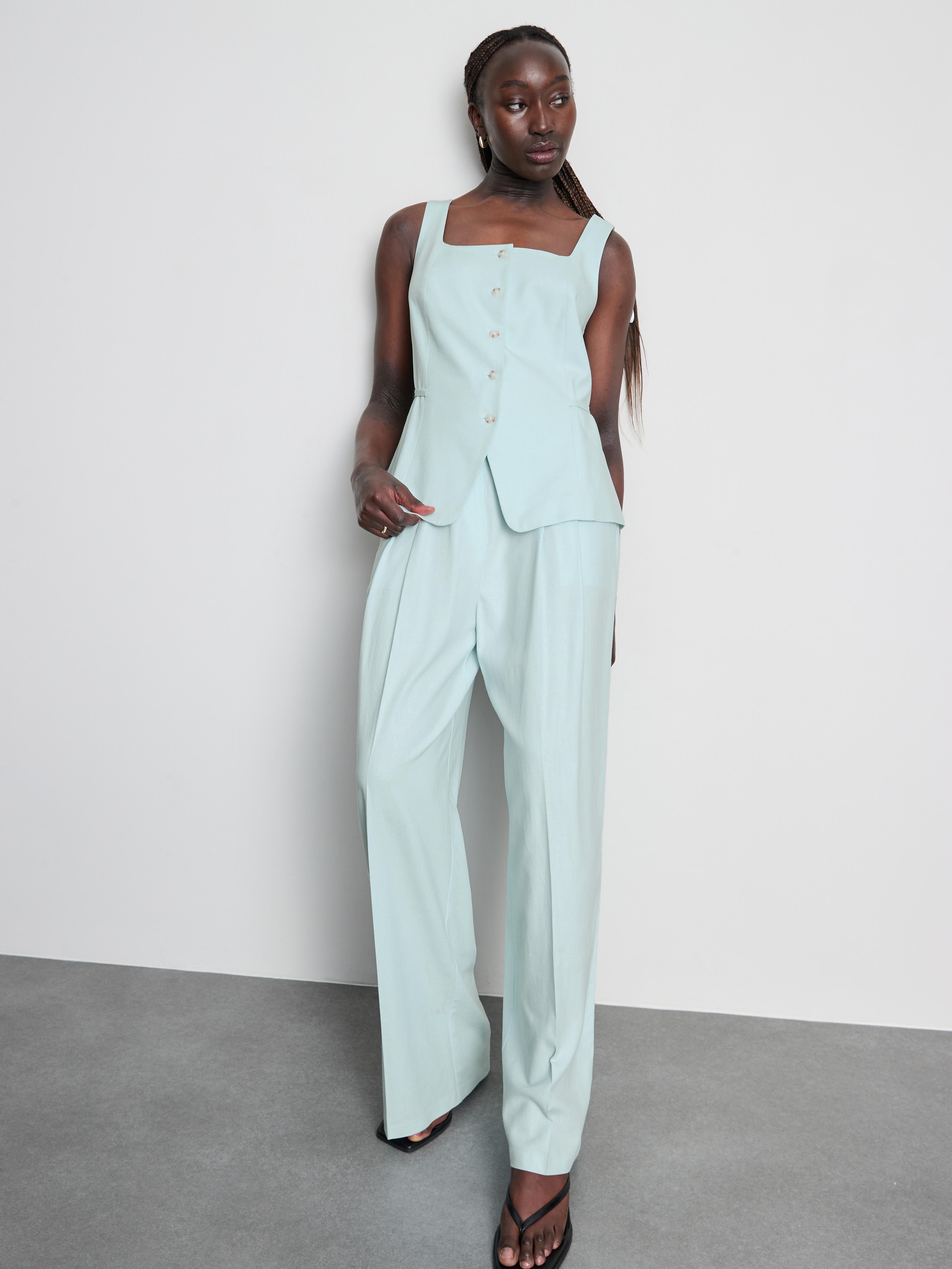 Chaleco en mezcla de lino con escote cuadrado