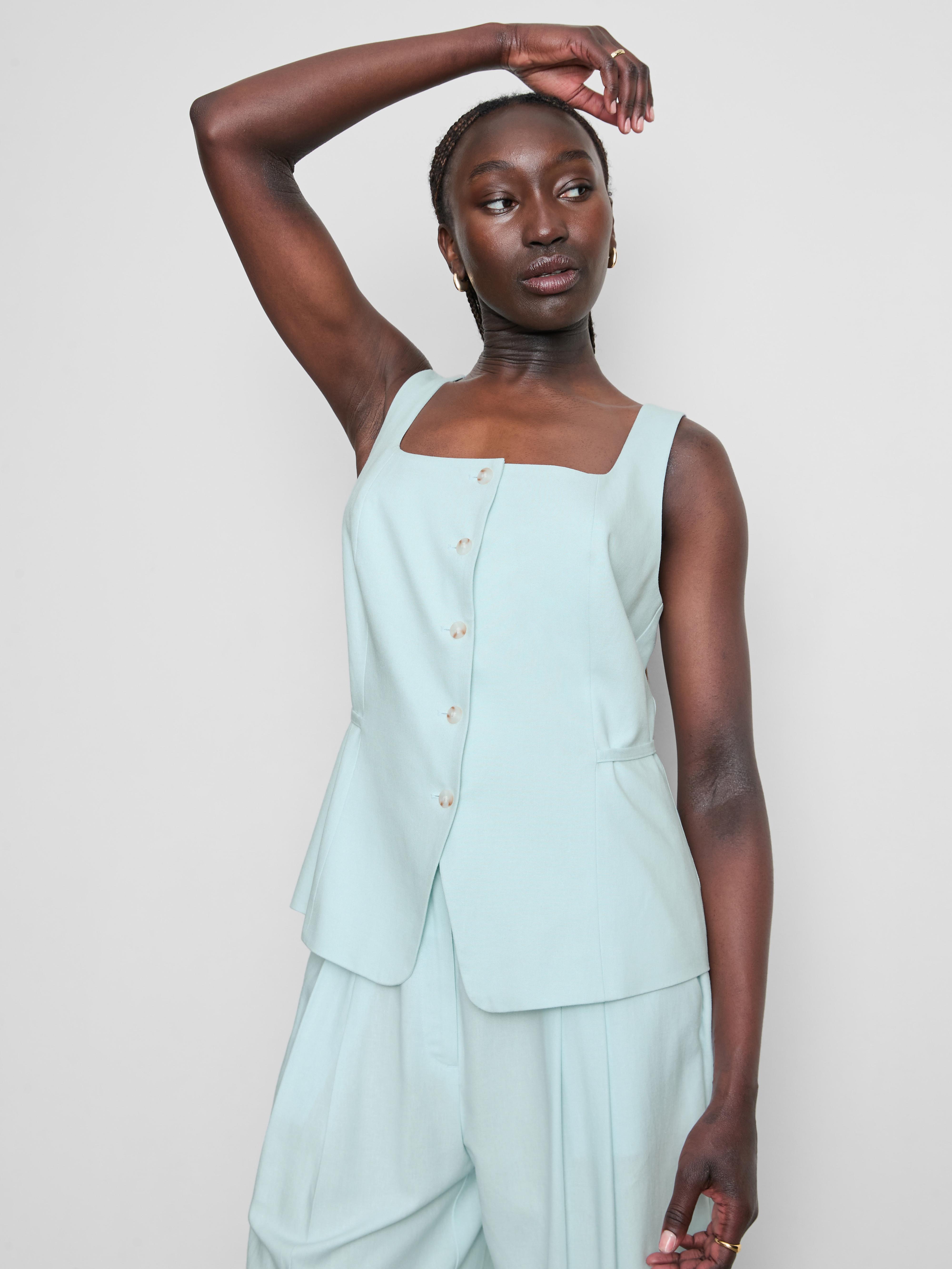 Linen Blend Square Neck Waistcoat
