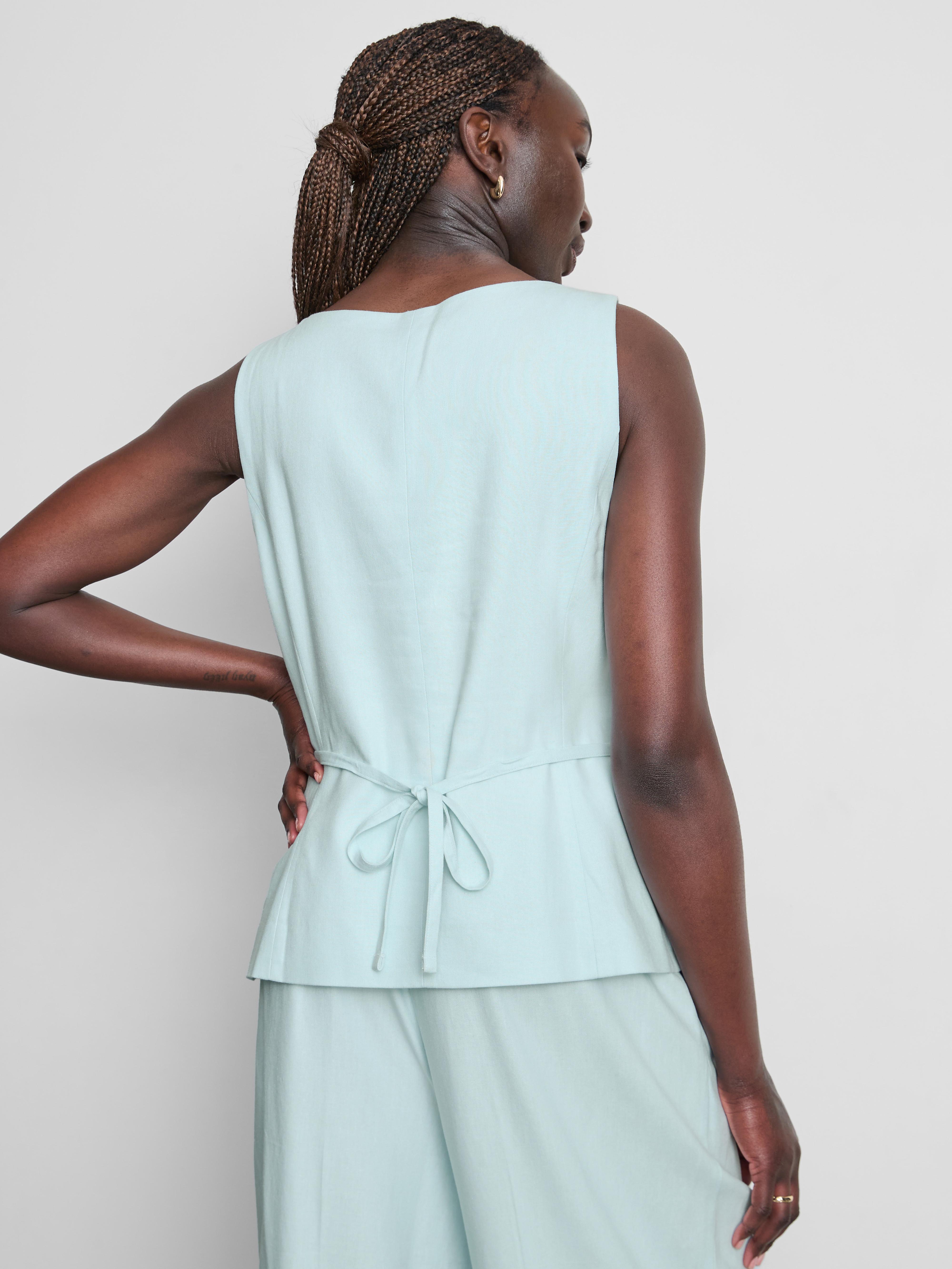 Linen Blend Square Neck Waistcoat