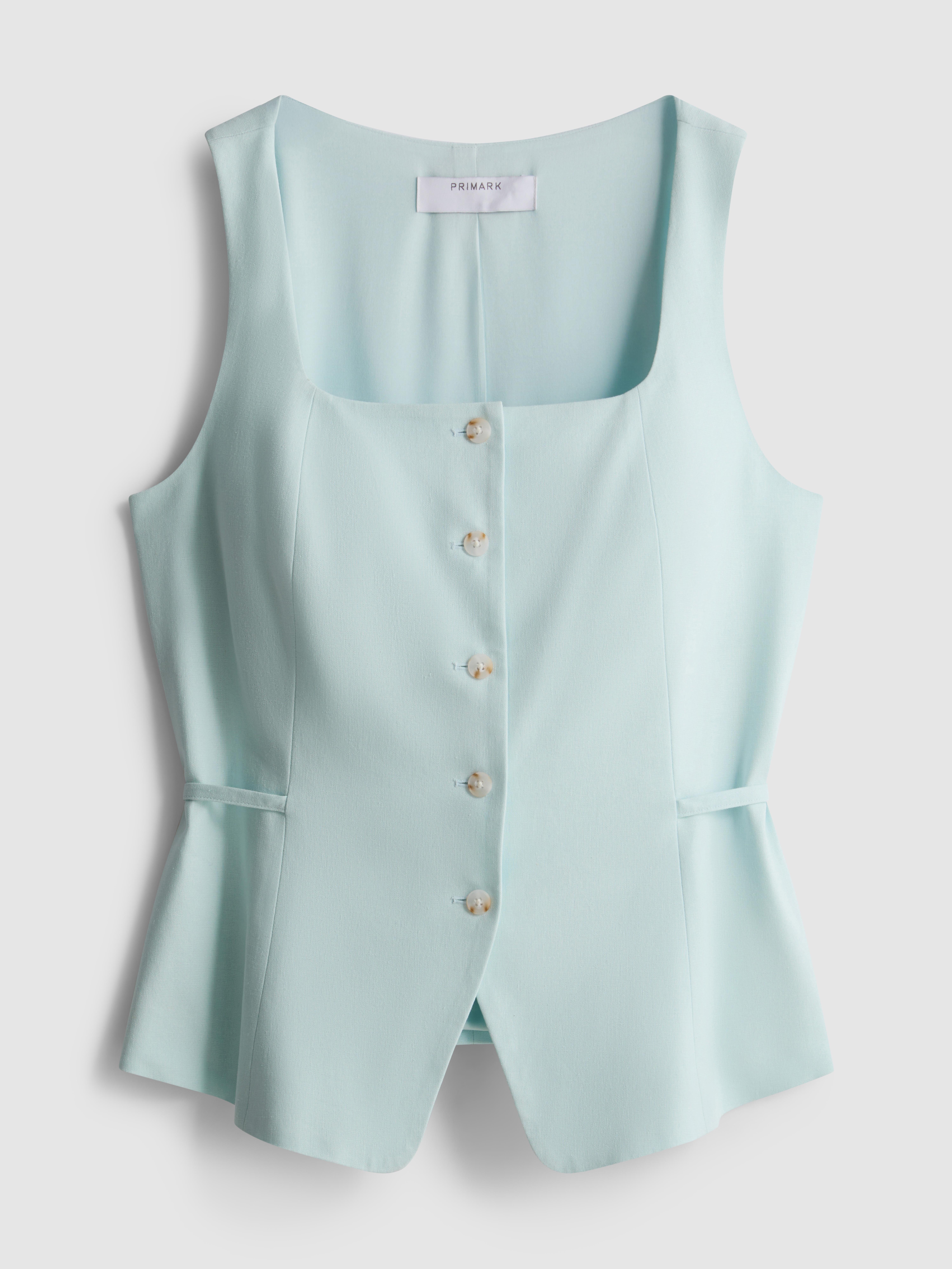 Linen Blend Square Neck Waistcoat