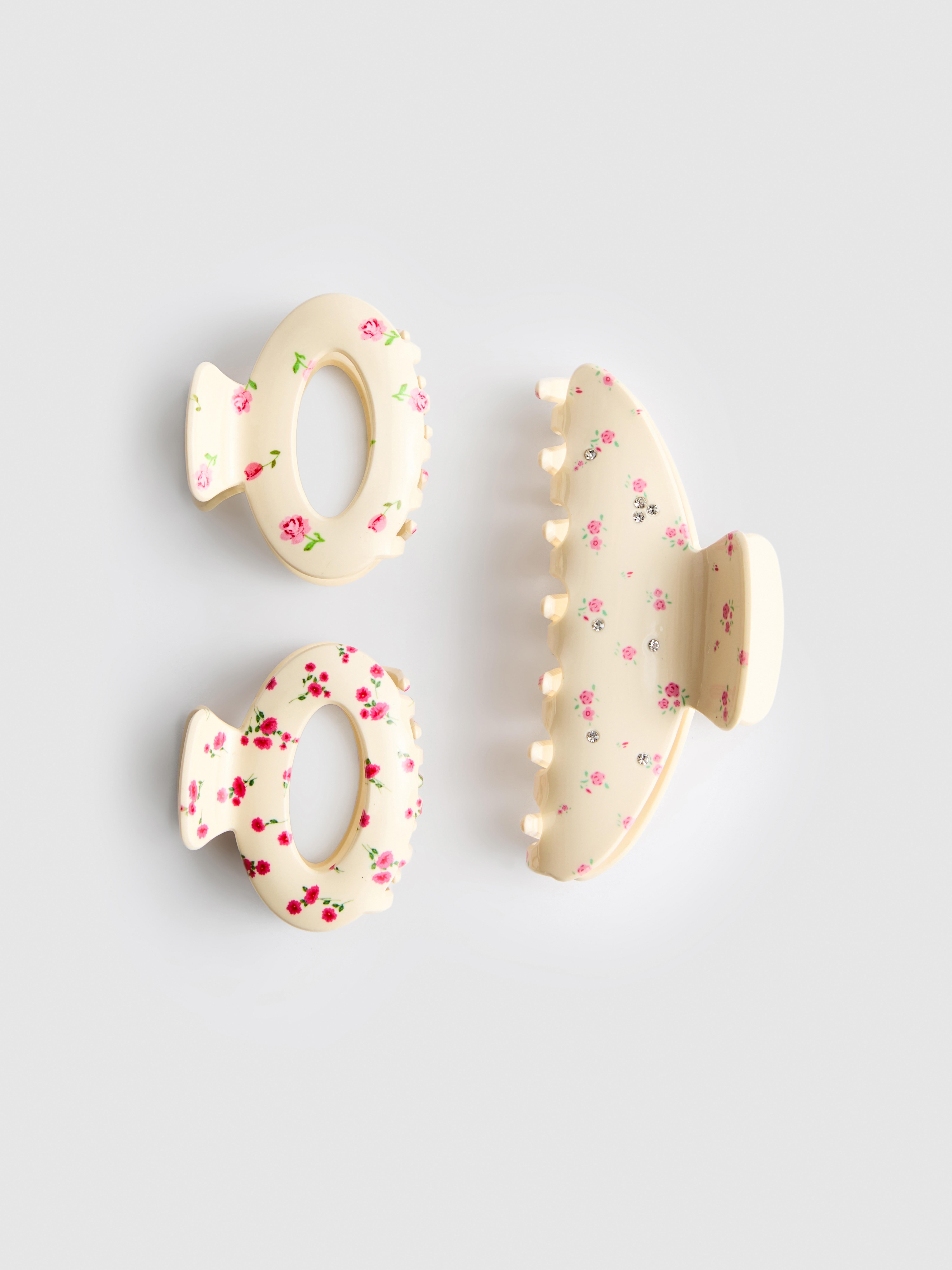 Haarclips met bloemmotief, set van 3