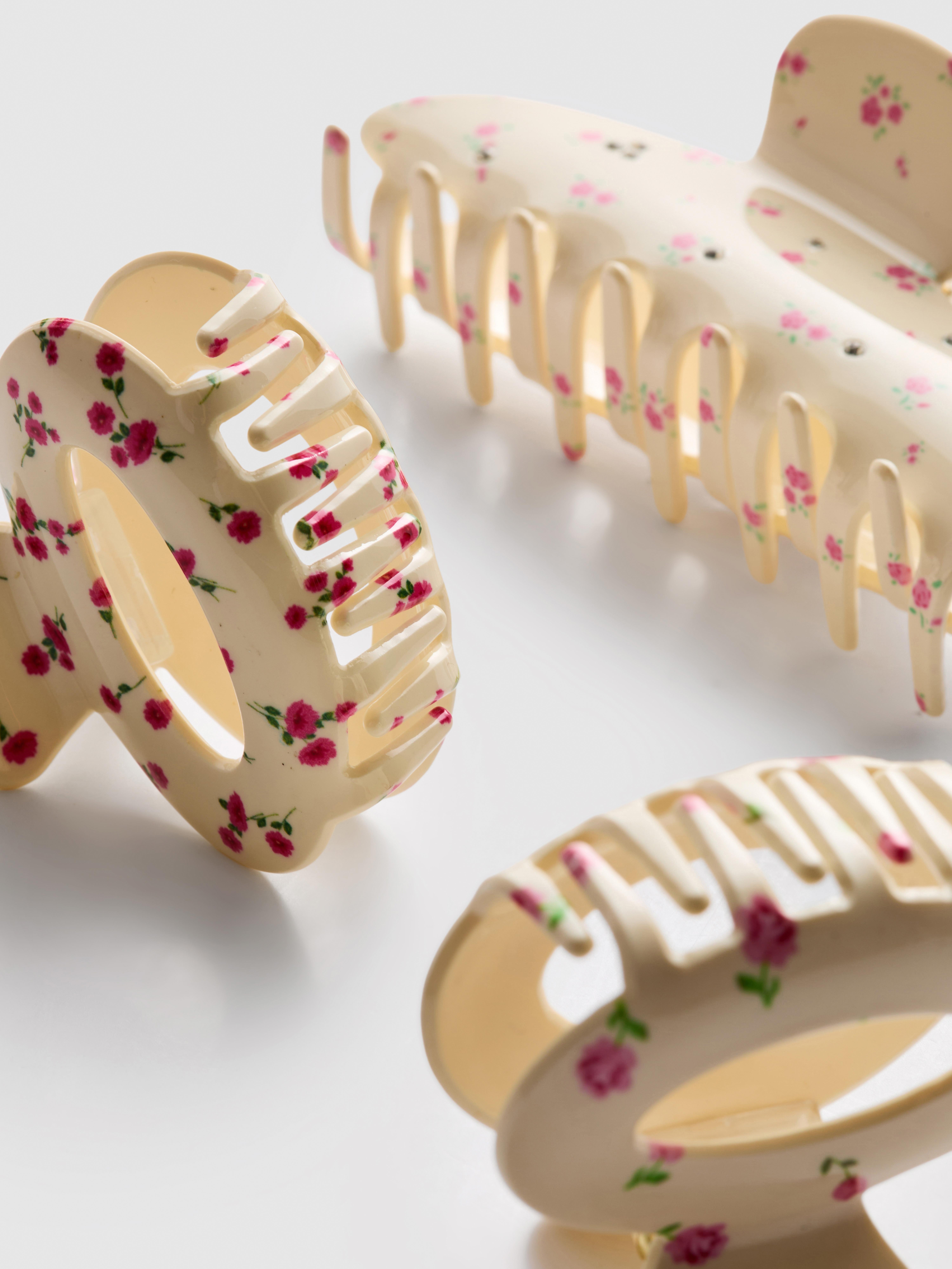 3pk Floral Claw Clips