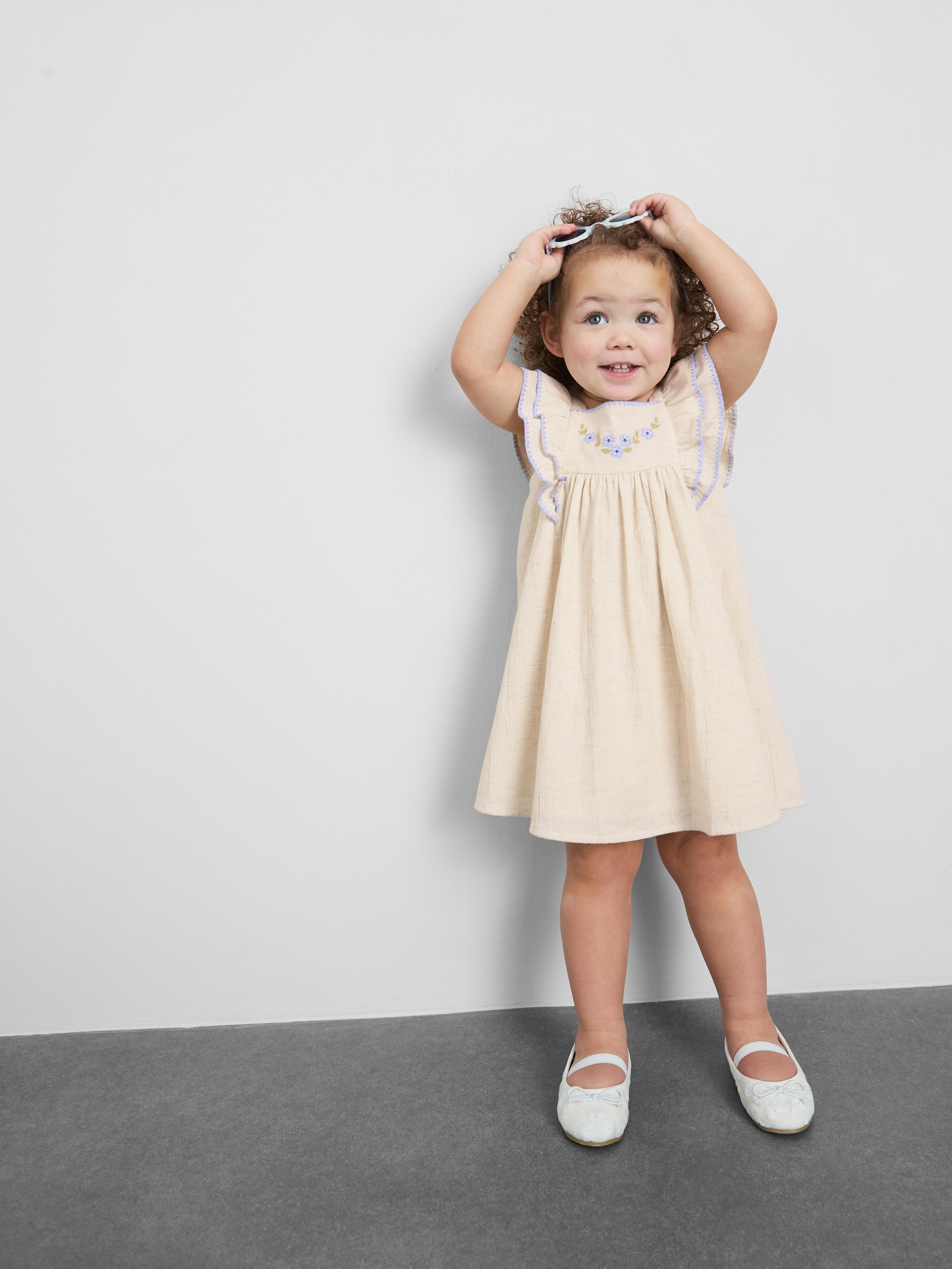 0-18mths | Floral Embroidered Newborn Smock Dress