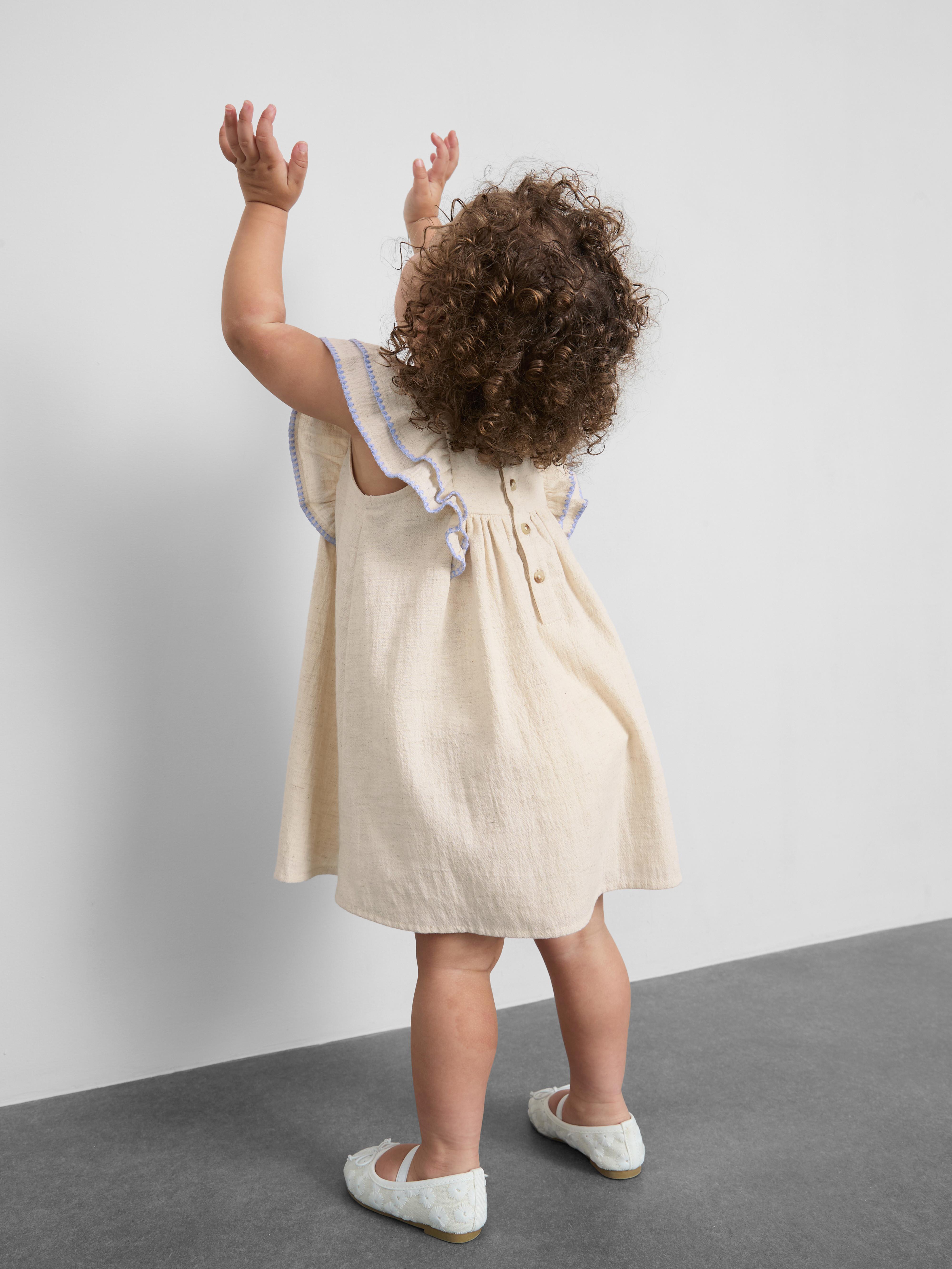 0-18mths | Floral Embroidered Newborn Smock Dress