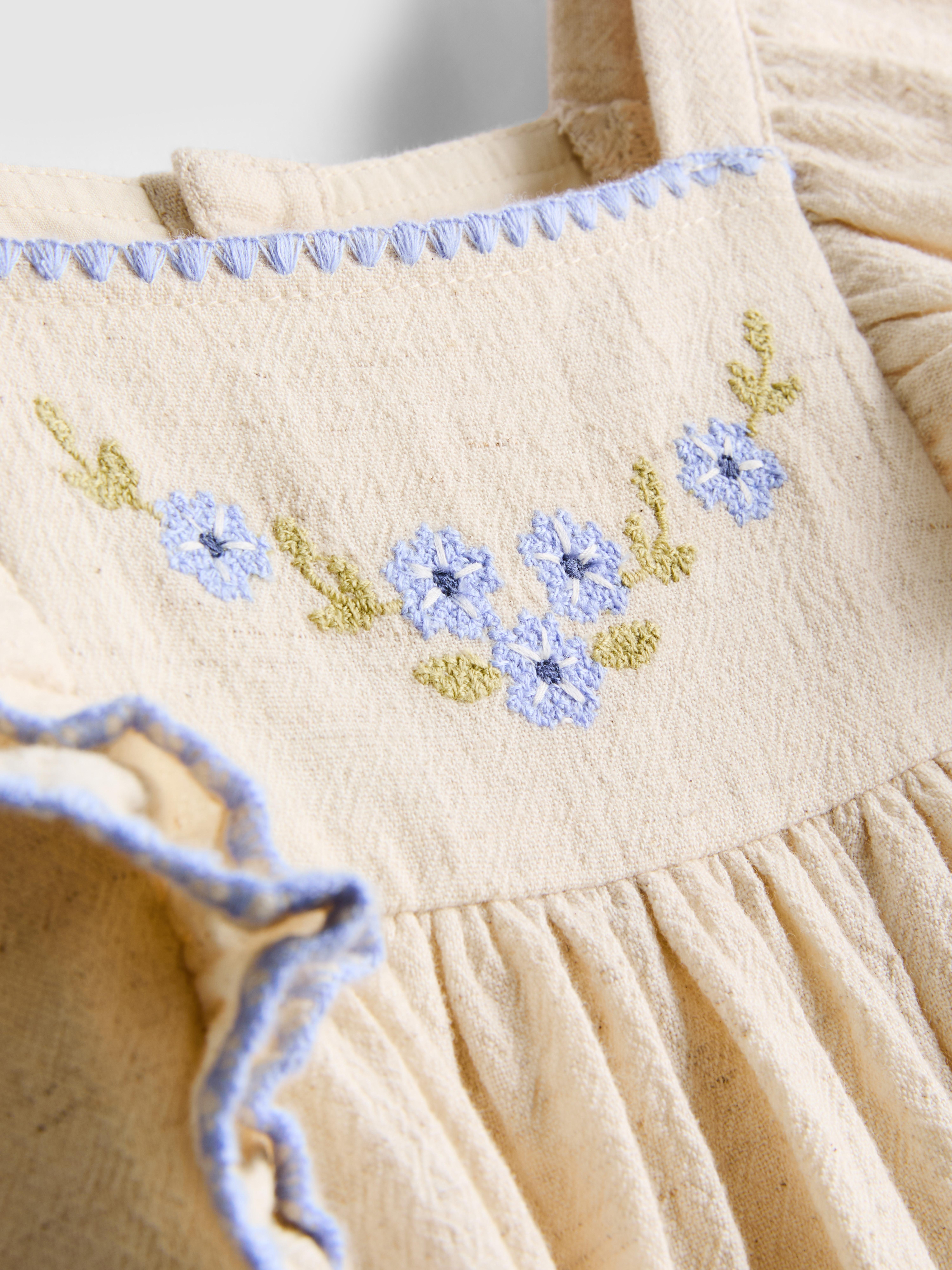 0-18mths | Floral Embroidered Newborn Smock Dress
