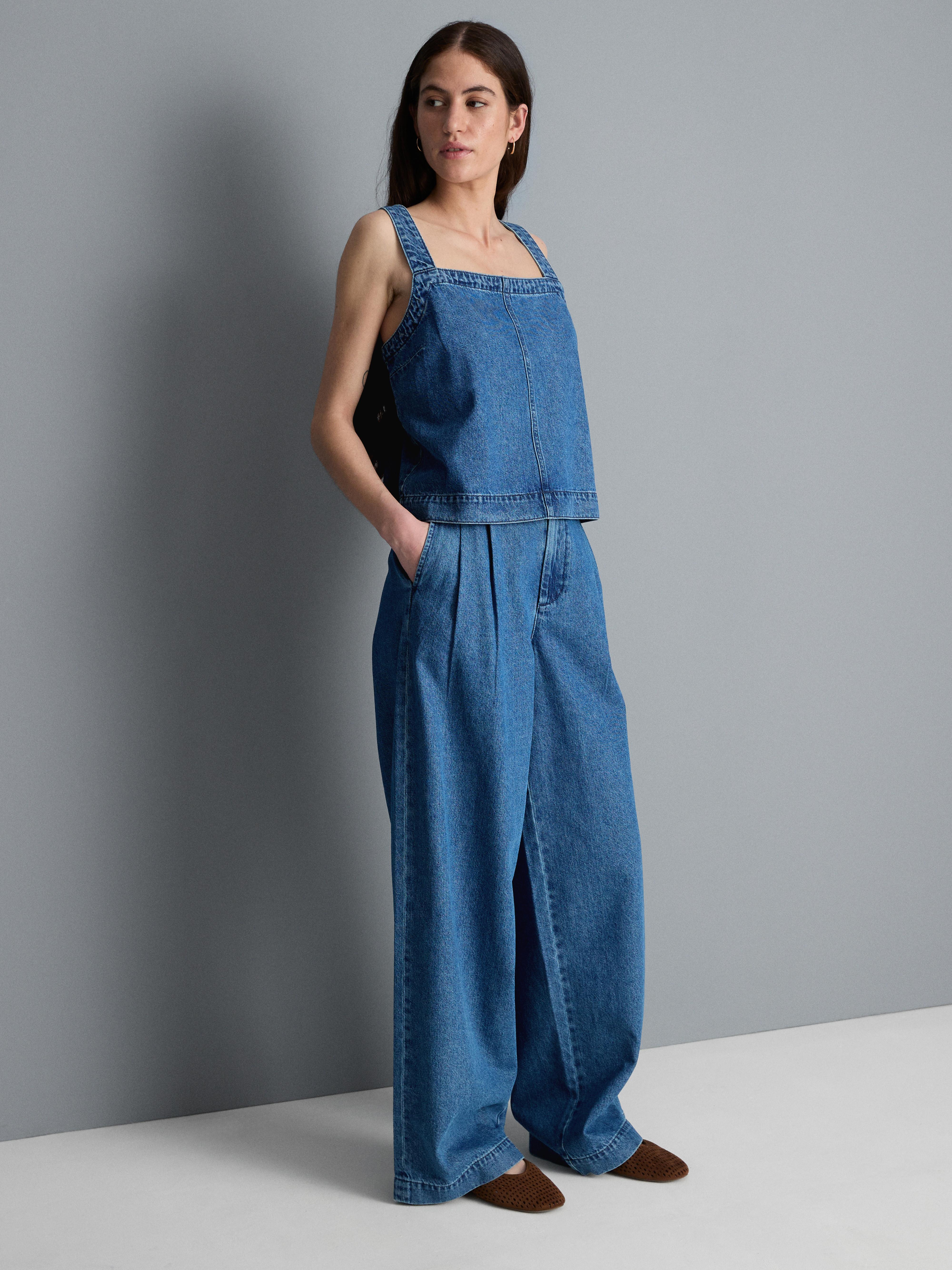 Bawełniana braletka jeansowa z kwadratowym dekoltem