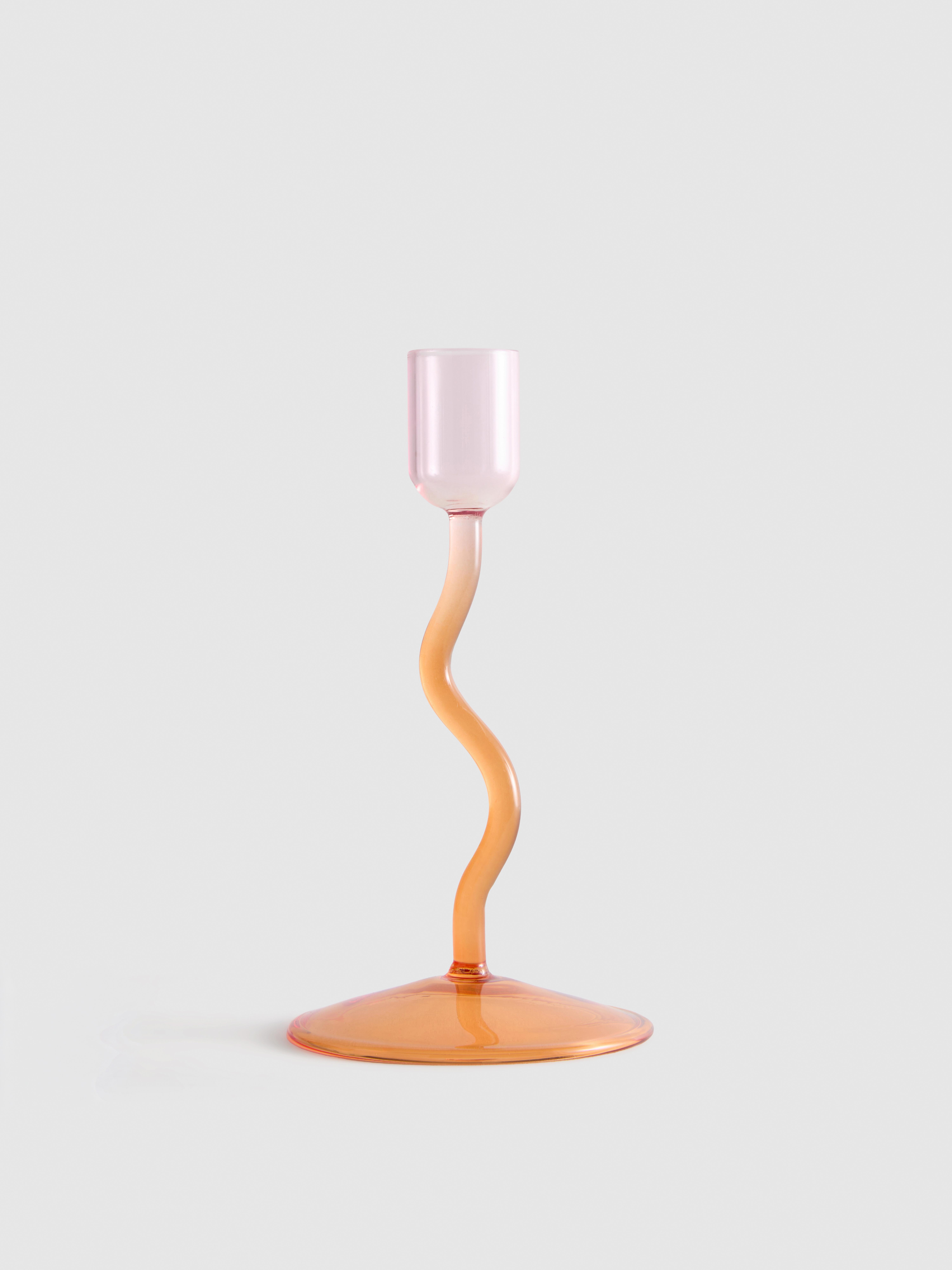 Wavy Stem Glass Candlestick Holder