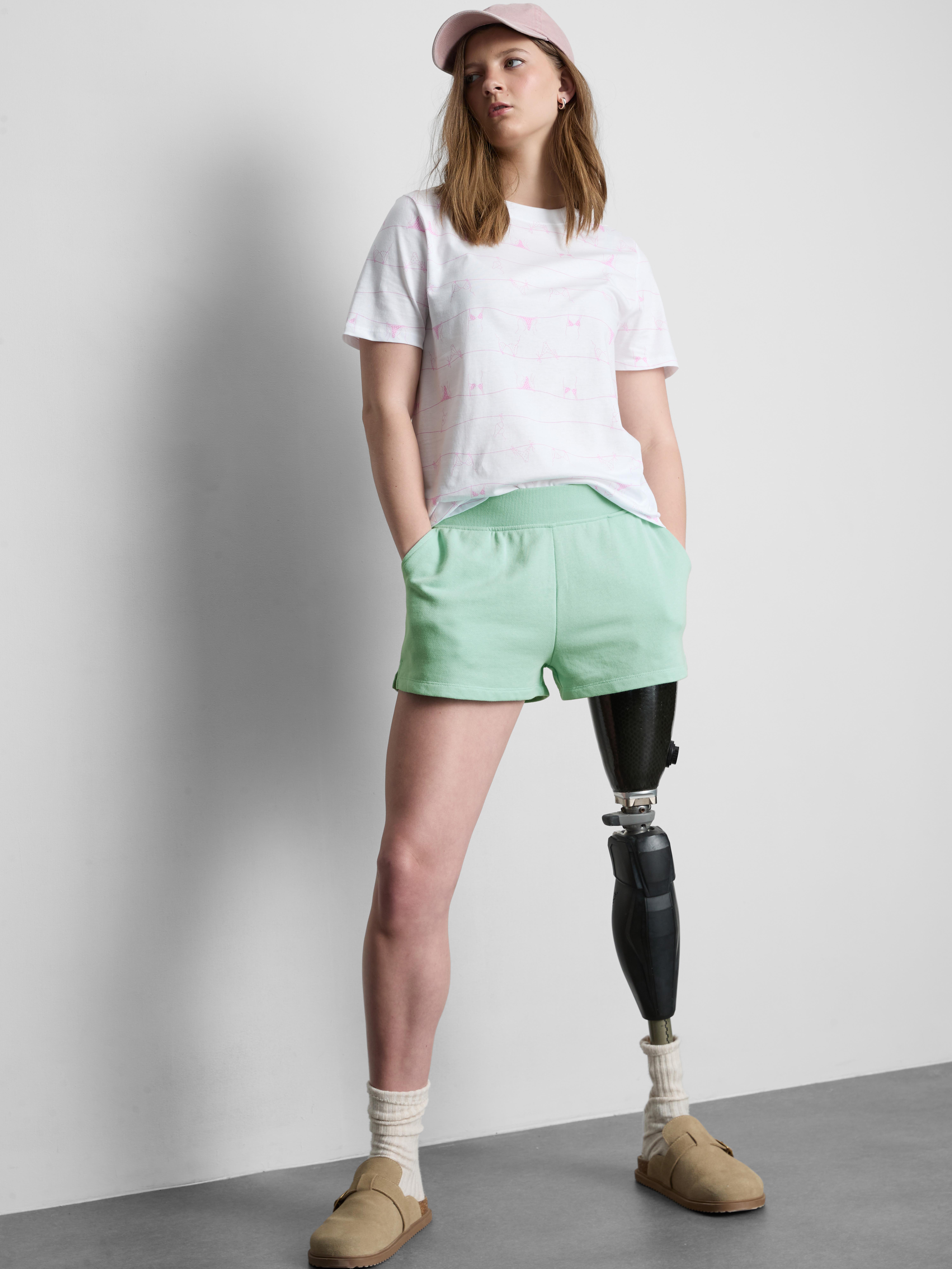 Loungeshort van katoen met splitzoom Mintgroen