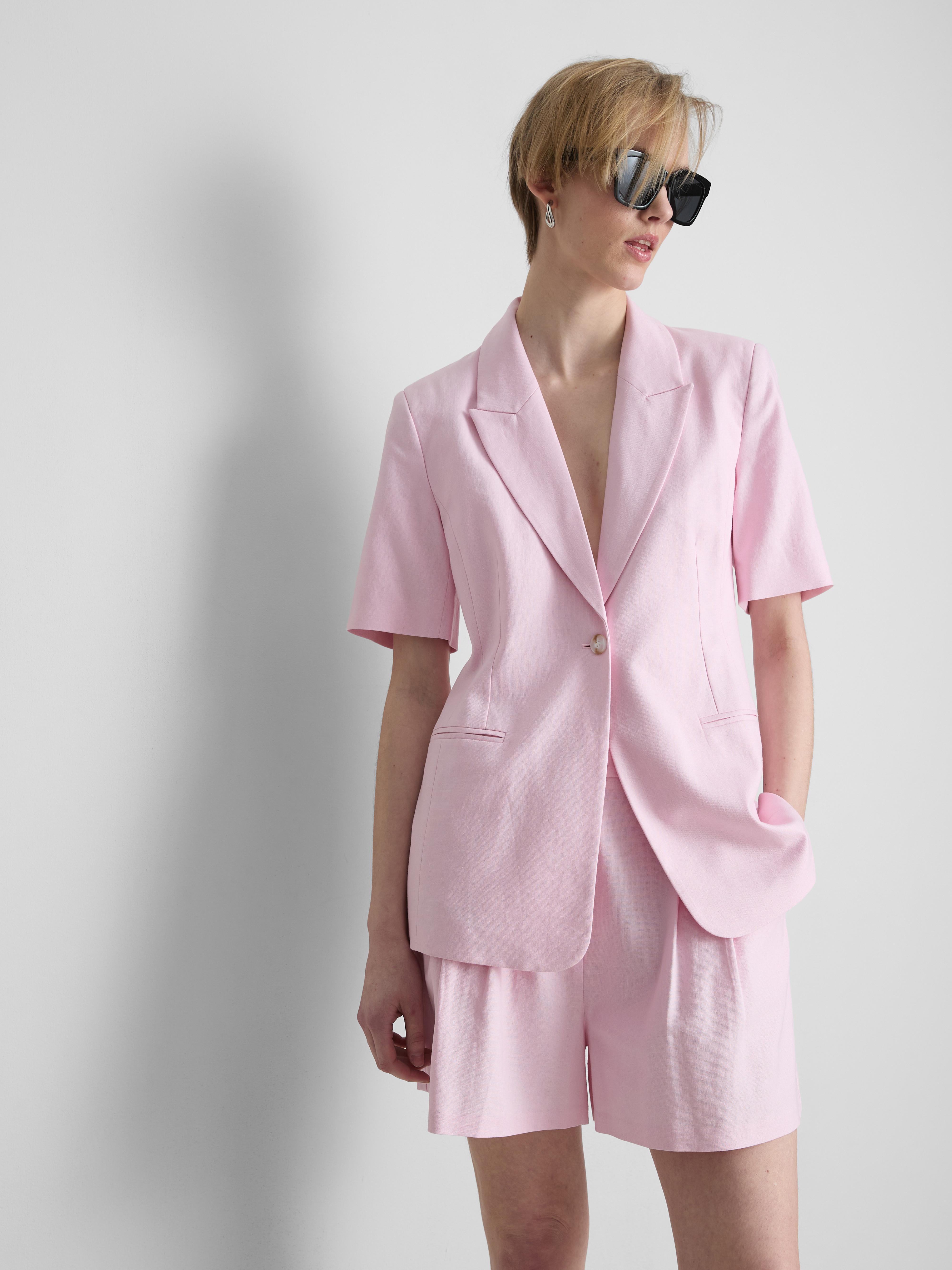 Linen Blend Short Sleeve Blazer