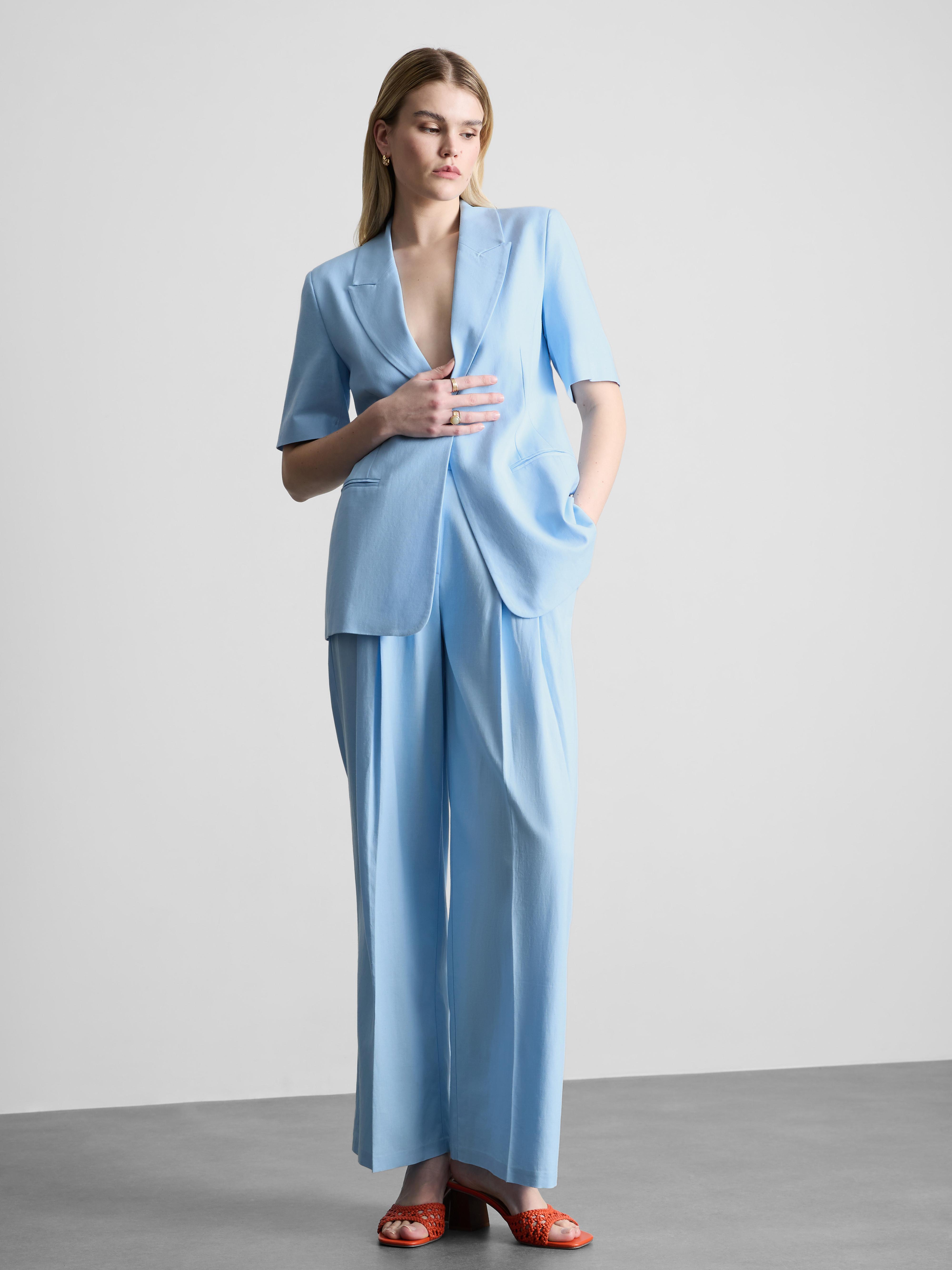 Blazer de manga corta en mezcla de lino