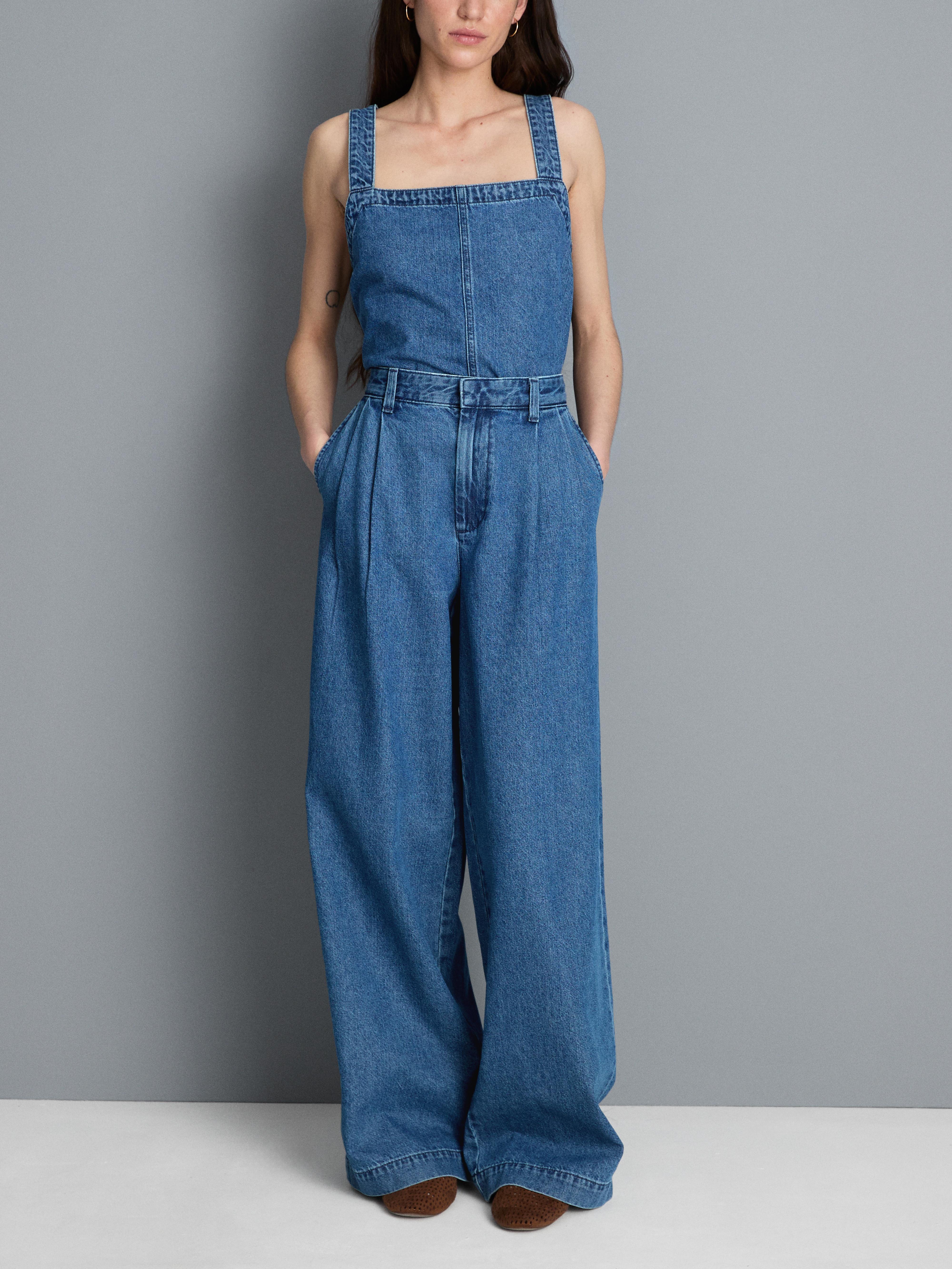 High-Waisted Wide-Leg Cotton Denim Jeans
