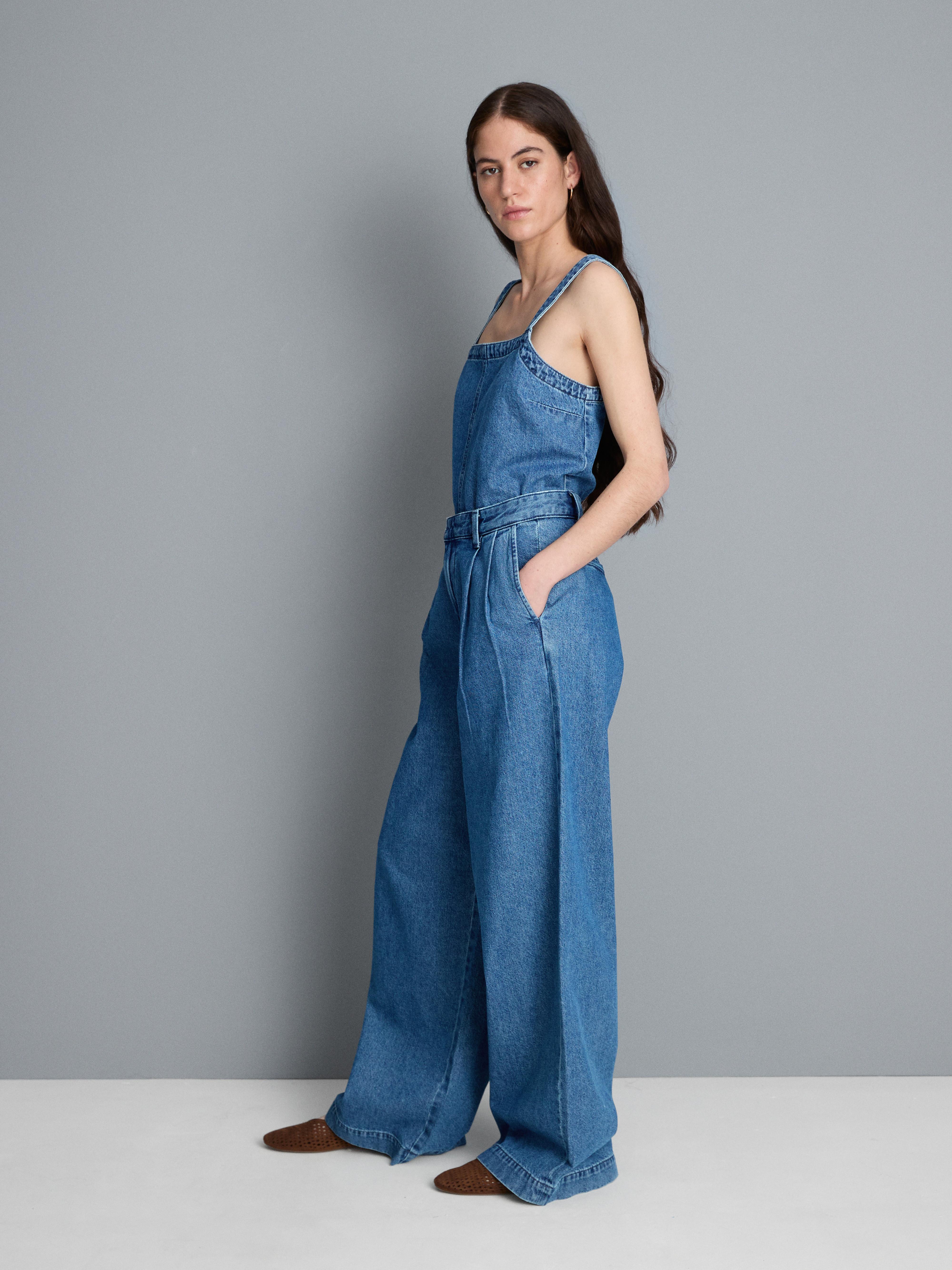 High-Waisted Wide-Leg Cotton Denim Jeans