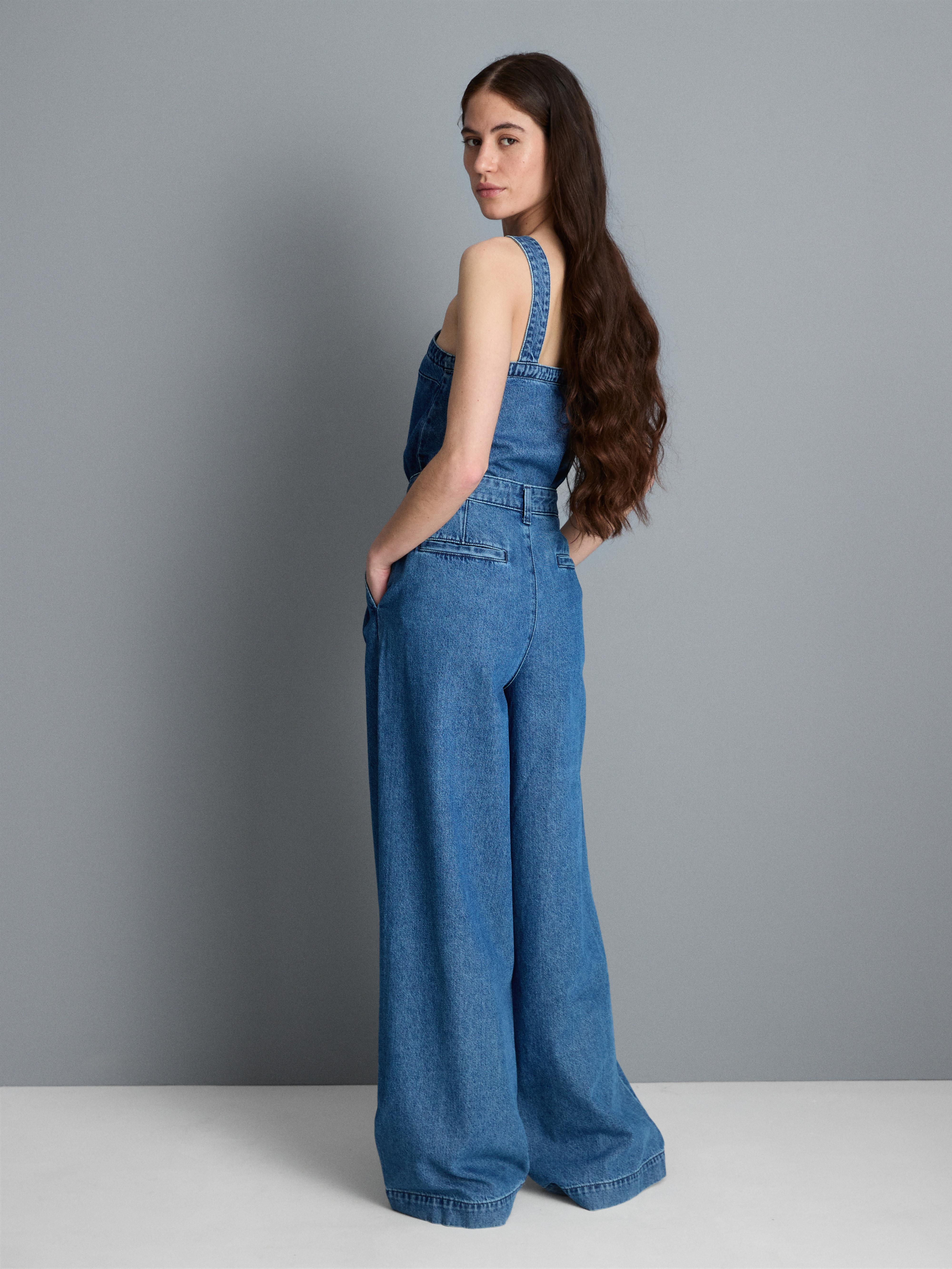 High-Waisted Wide-Leg Cotton Denim Jeans
