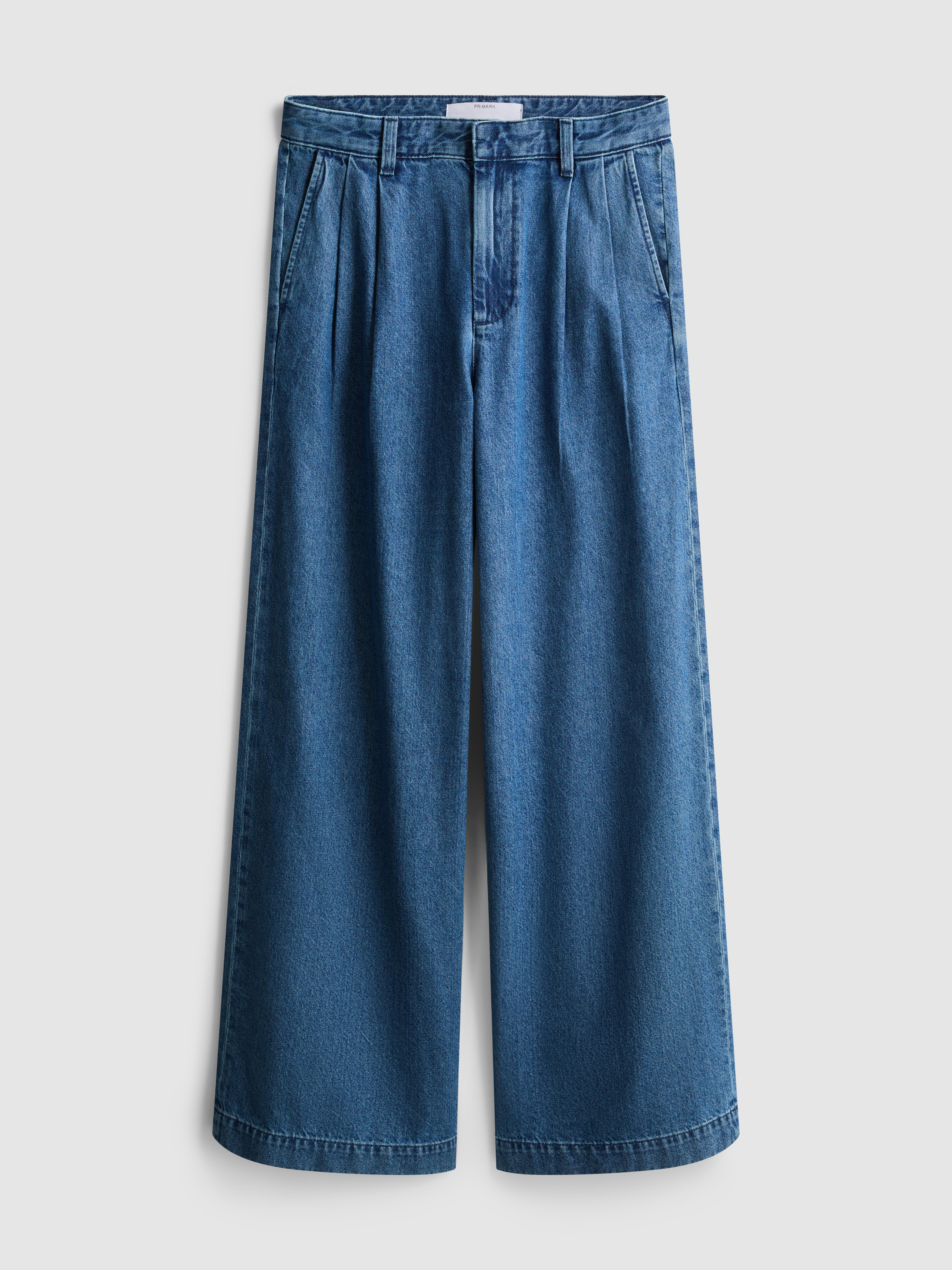 High-Waisted Wide-Leg Cotton Denim Jeans