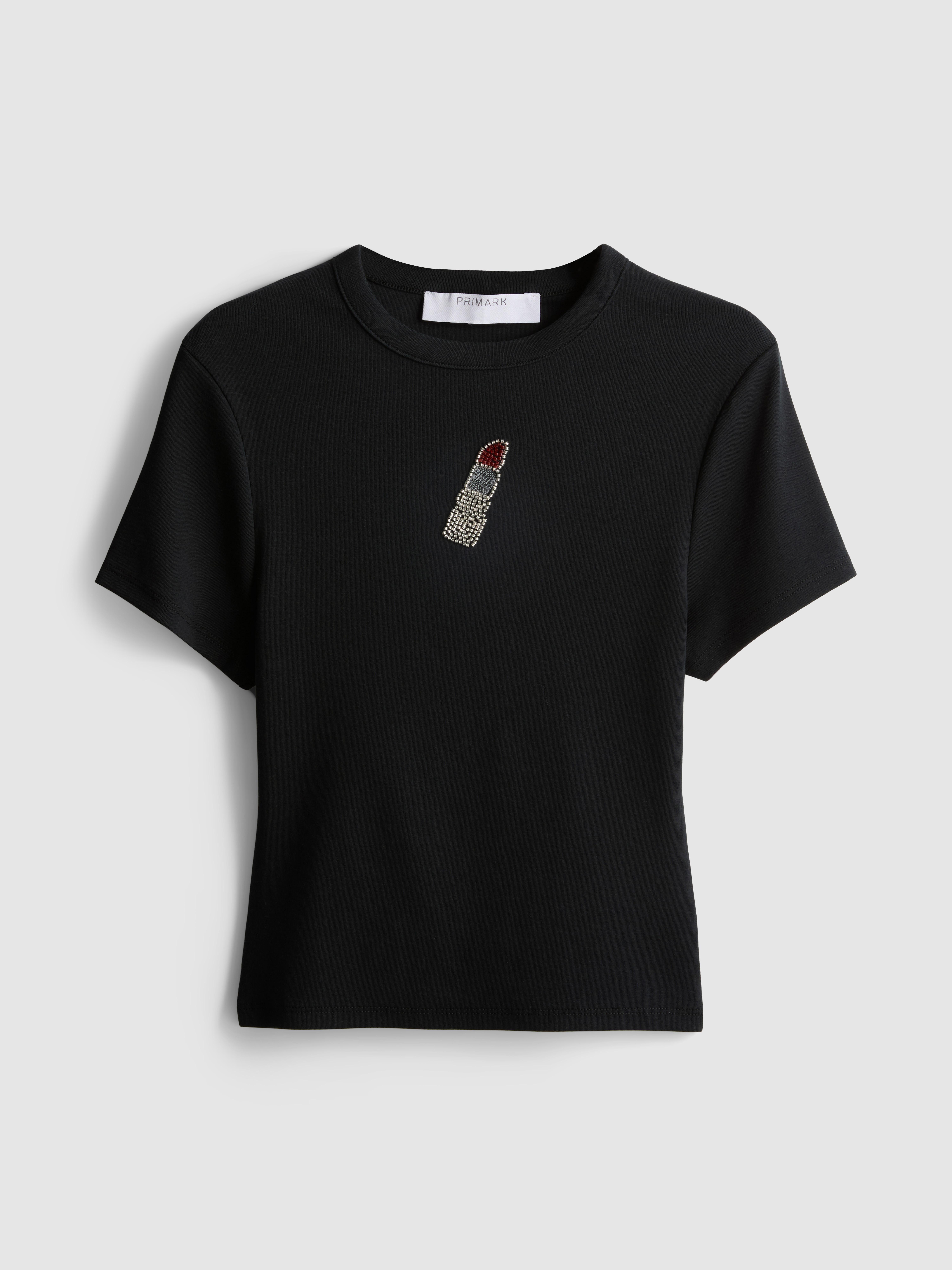Camiseta corta con cuentas rica en algodón