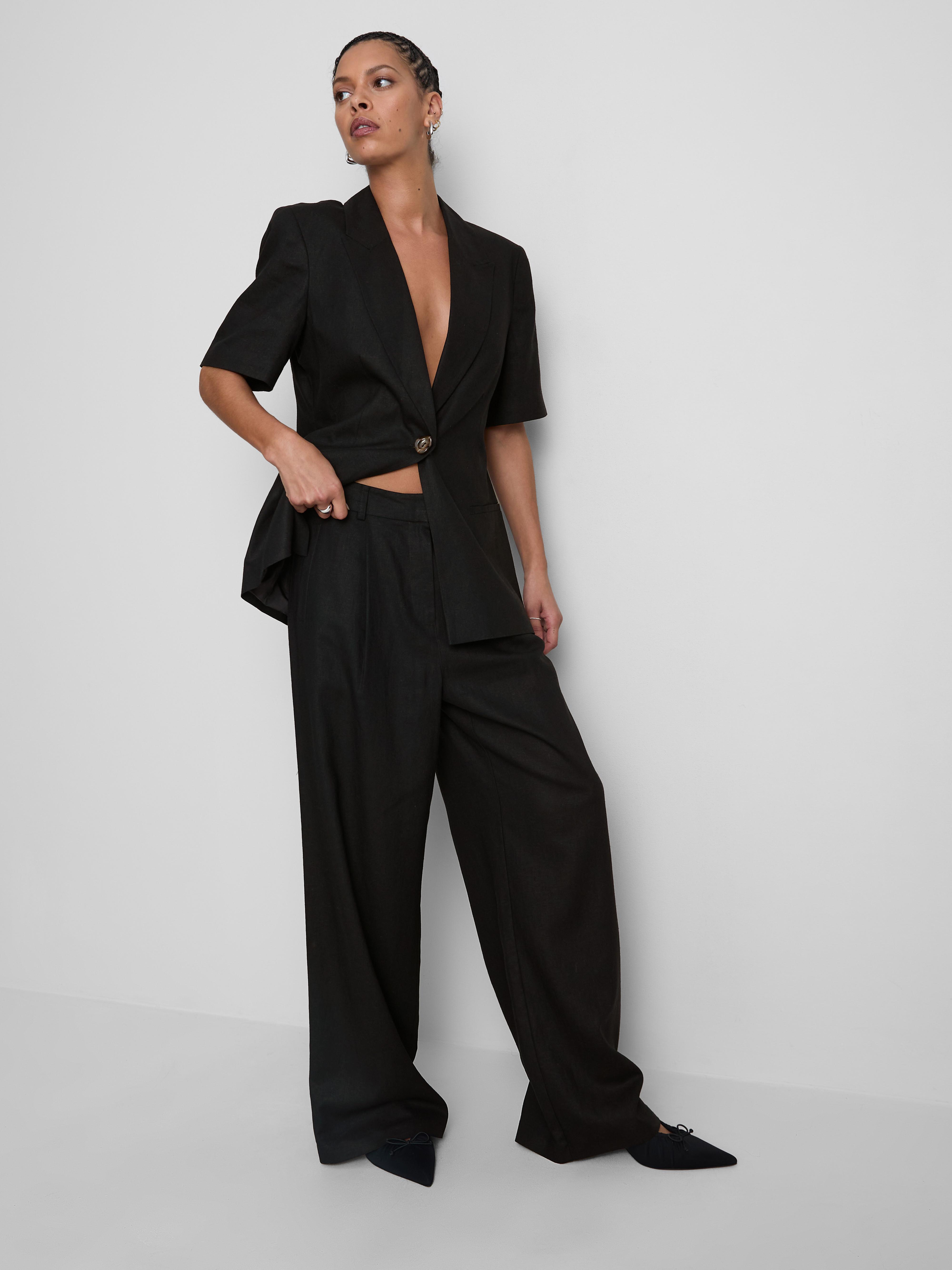 Linen Blend Short Sleeve Blazer