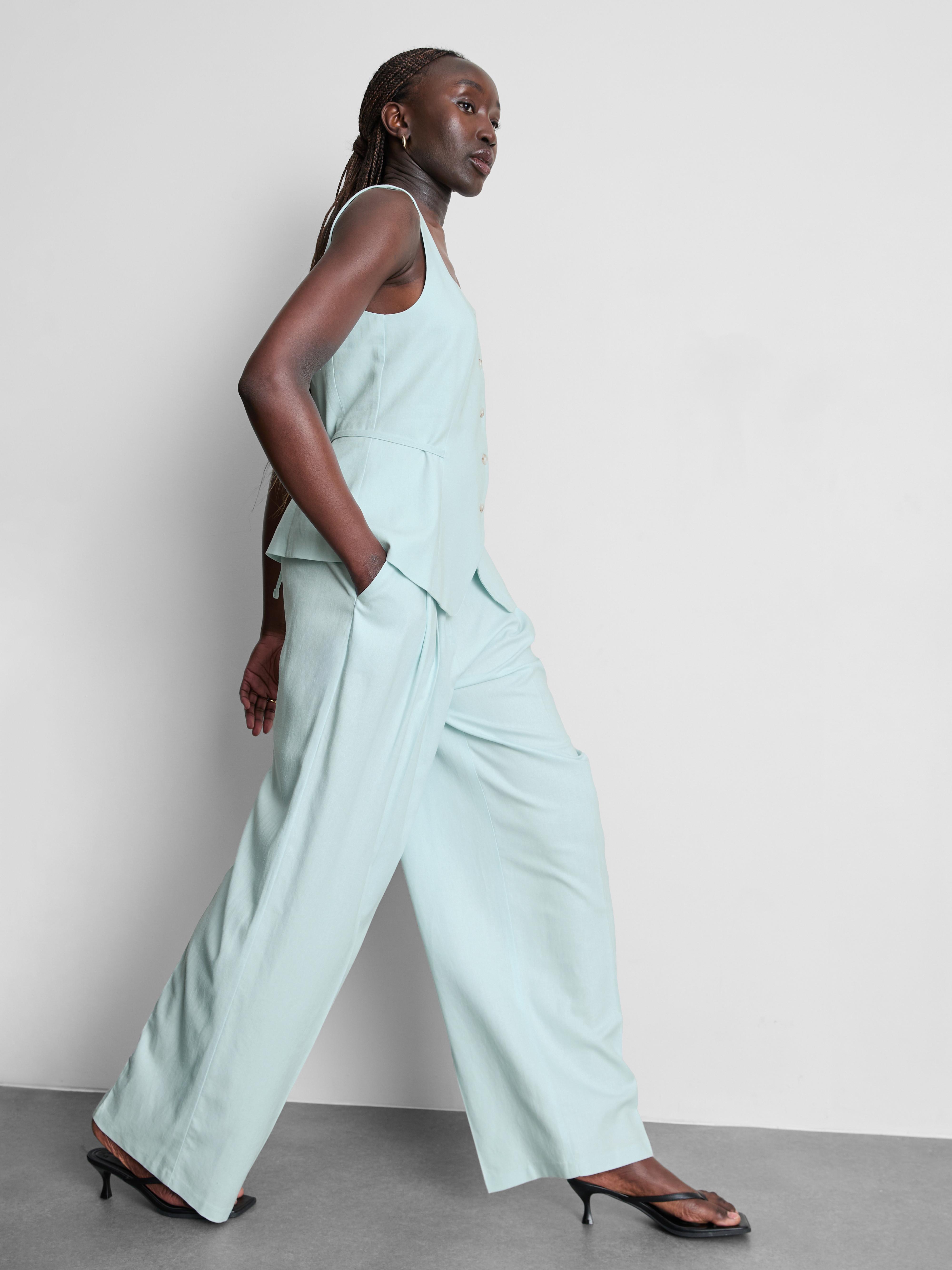 Linen Blend Wide Leg Trousers