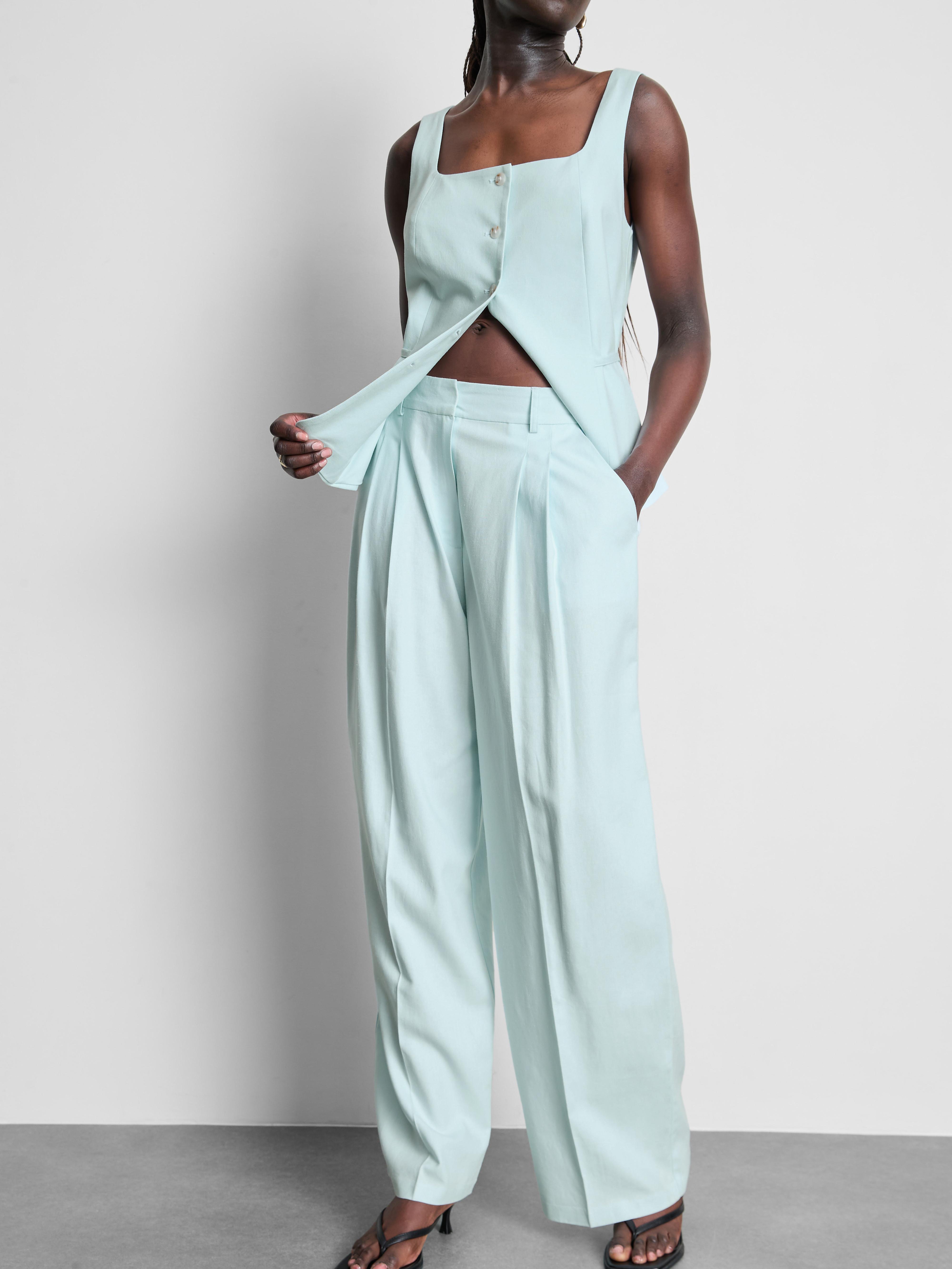 Linen Blend Wide Leg Trousers