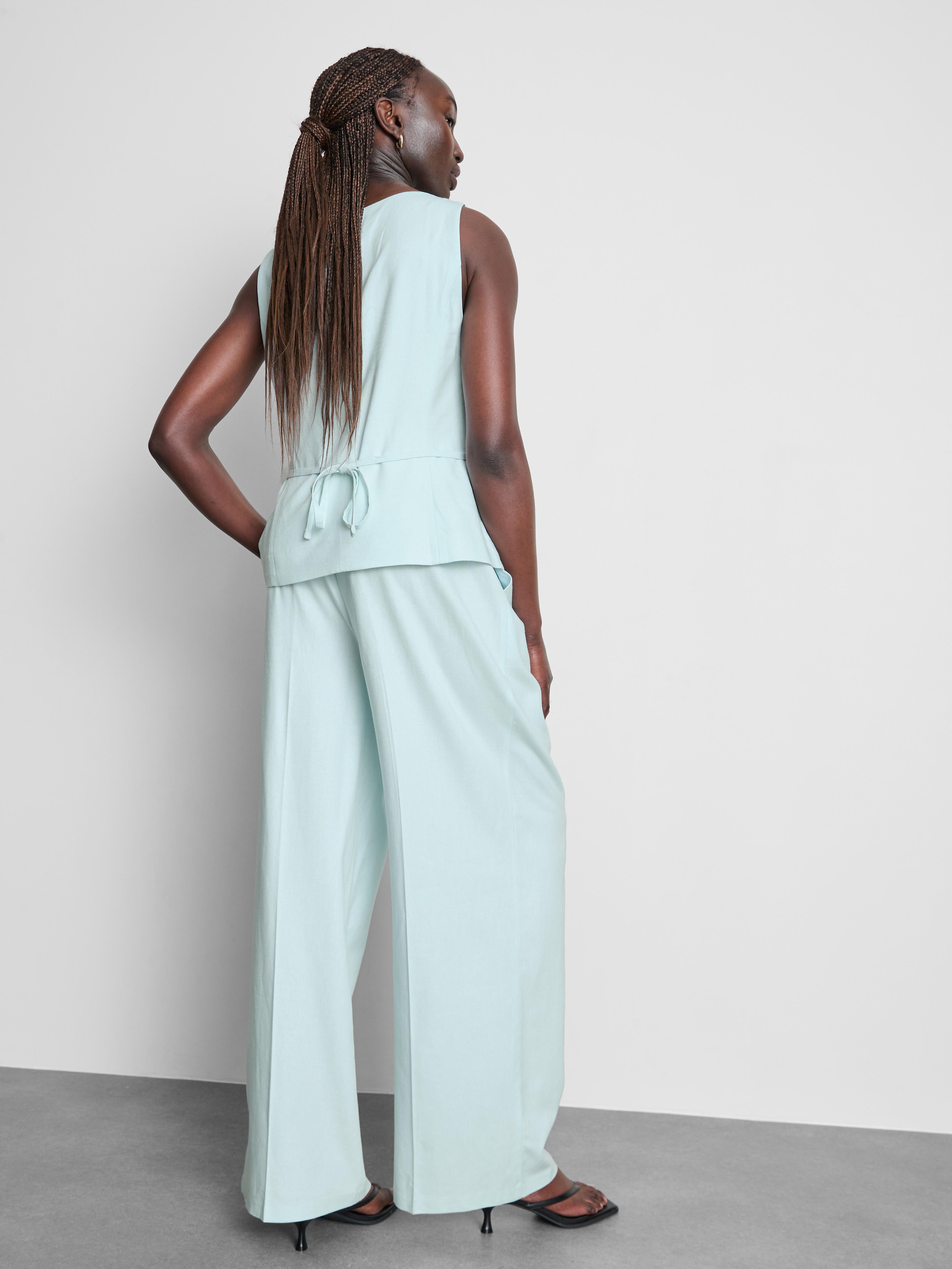 Linen Blend Wide Leg Trousers