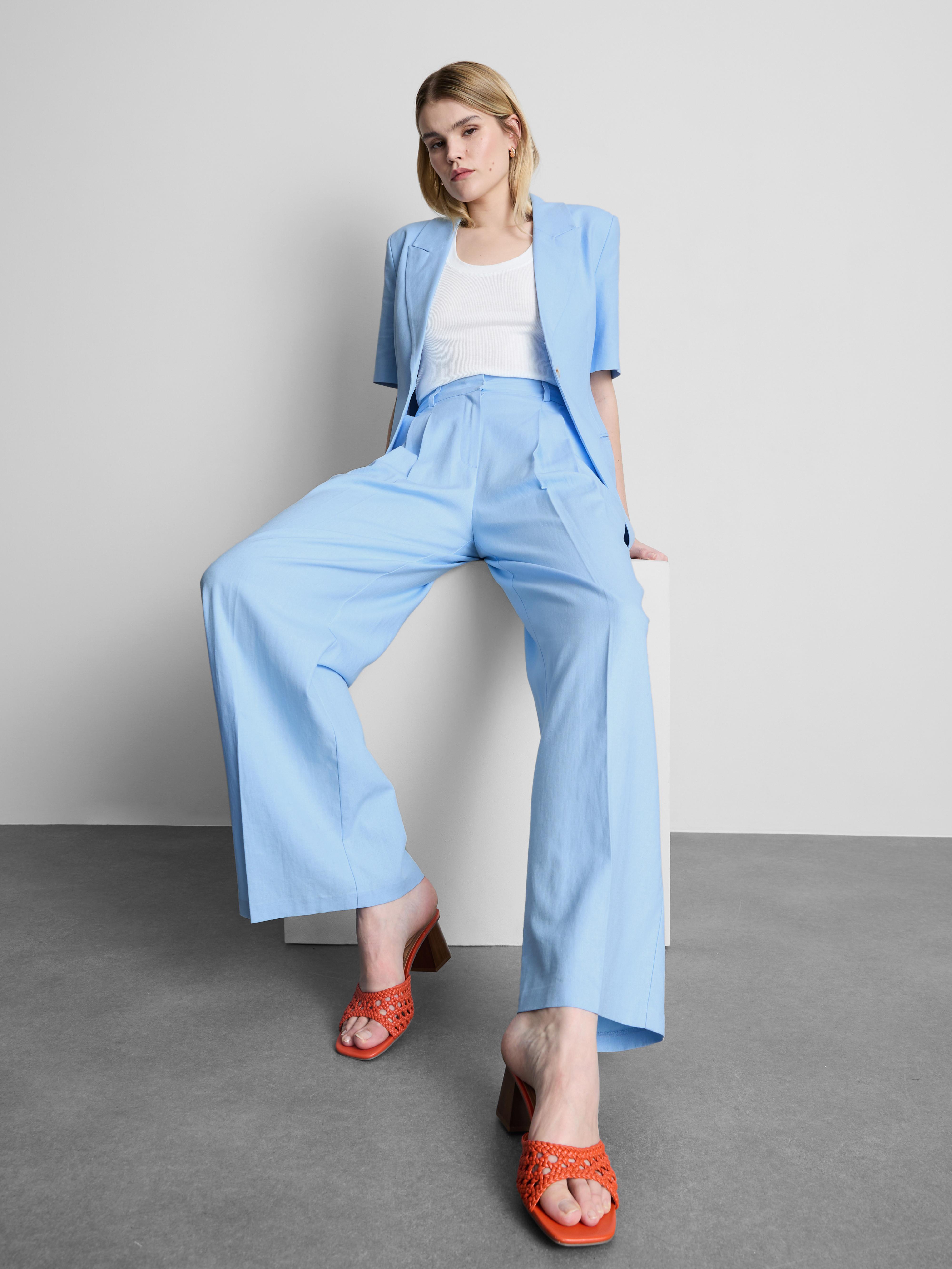 Linen Blend Wide Leg Trousers