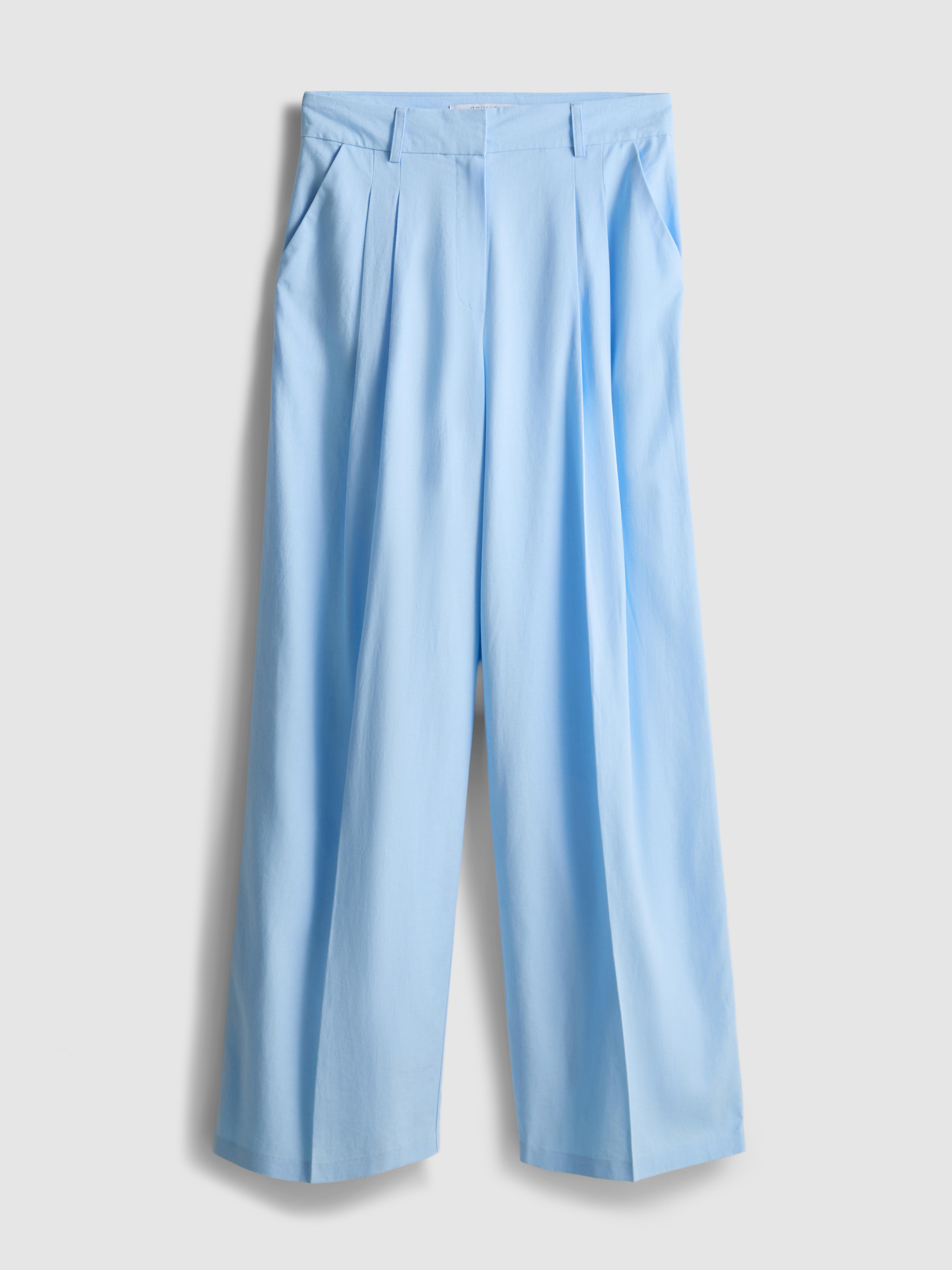 Linen Blend Wide Leg Trousers