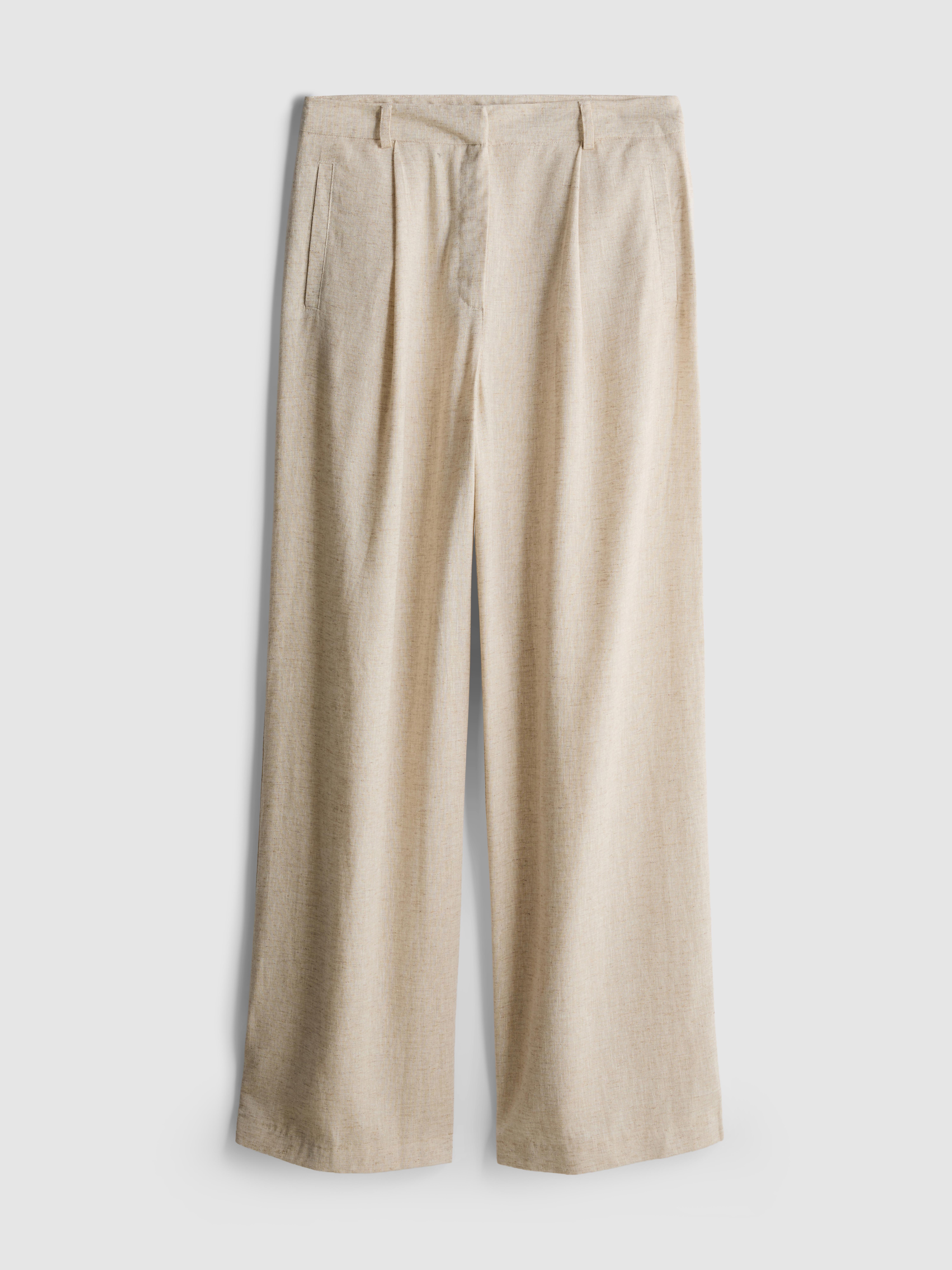 Linen Blend Wide Leg Trousers