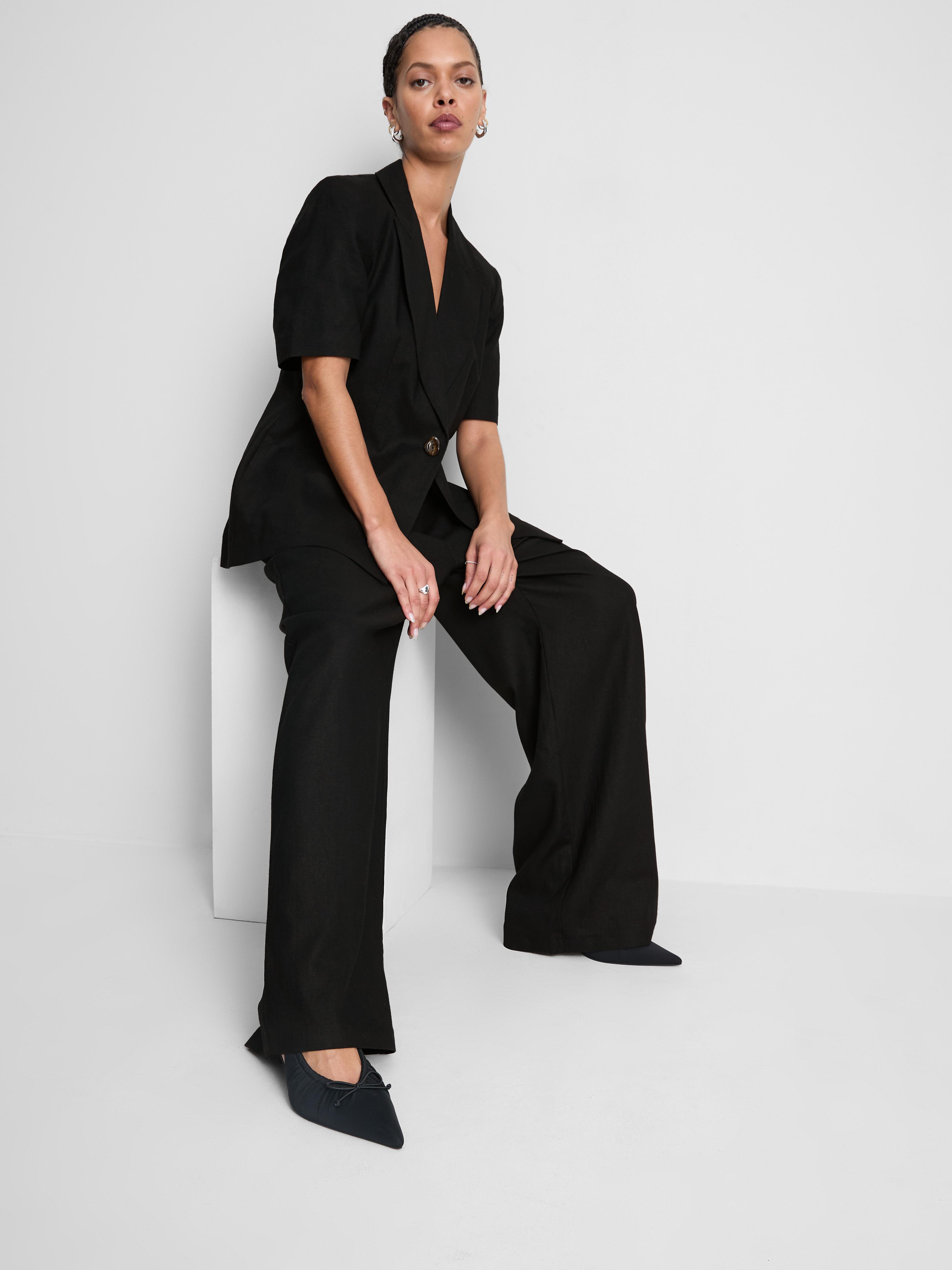 Linen-Blend Wide-Leg Pants