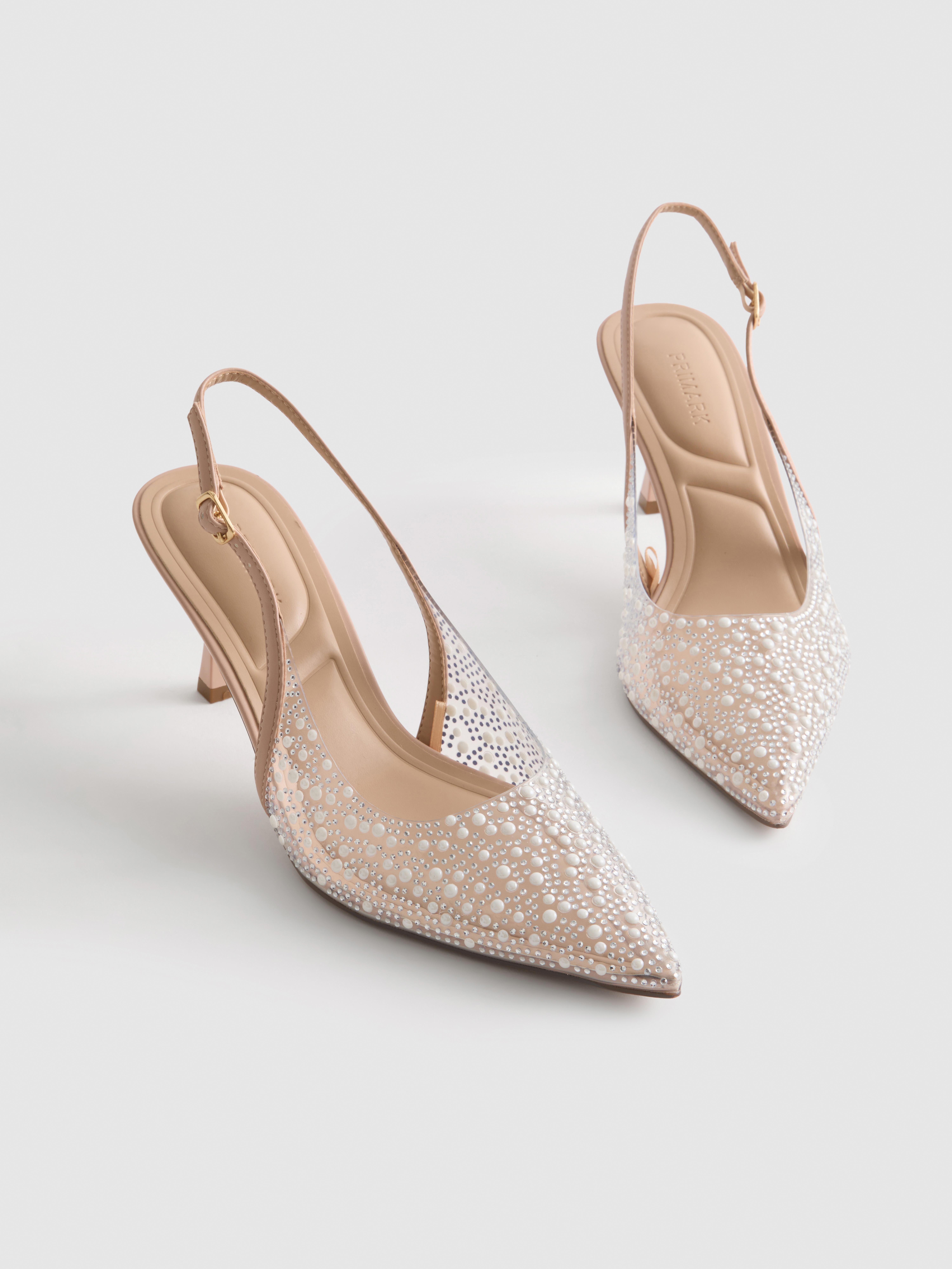 Diamanté Faux Pearl Slingback Heels