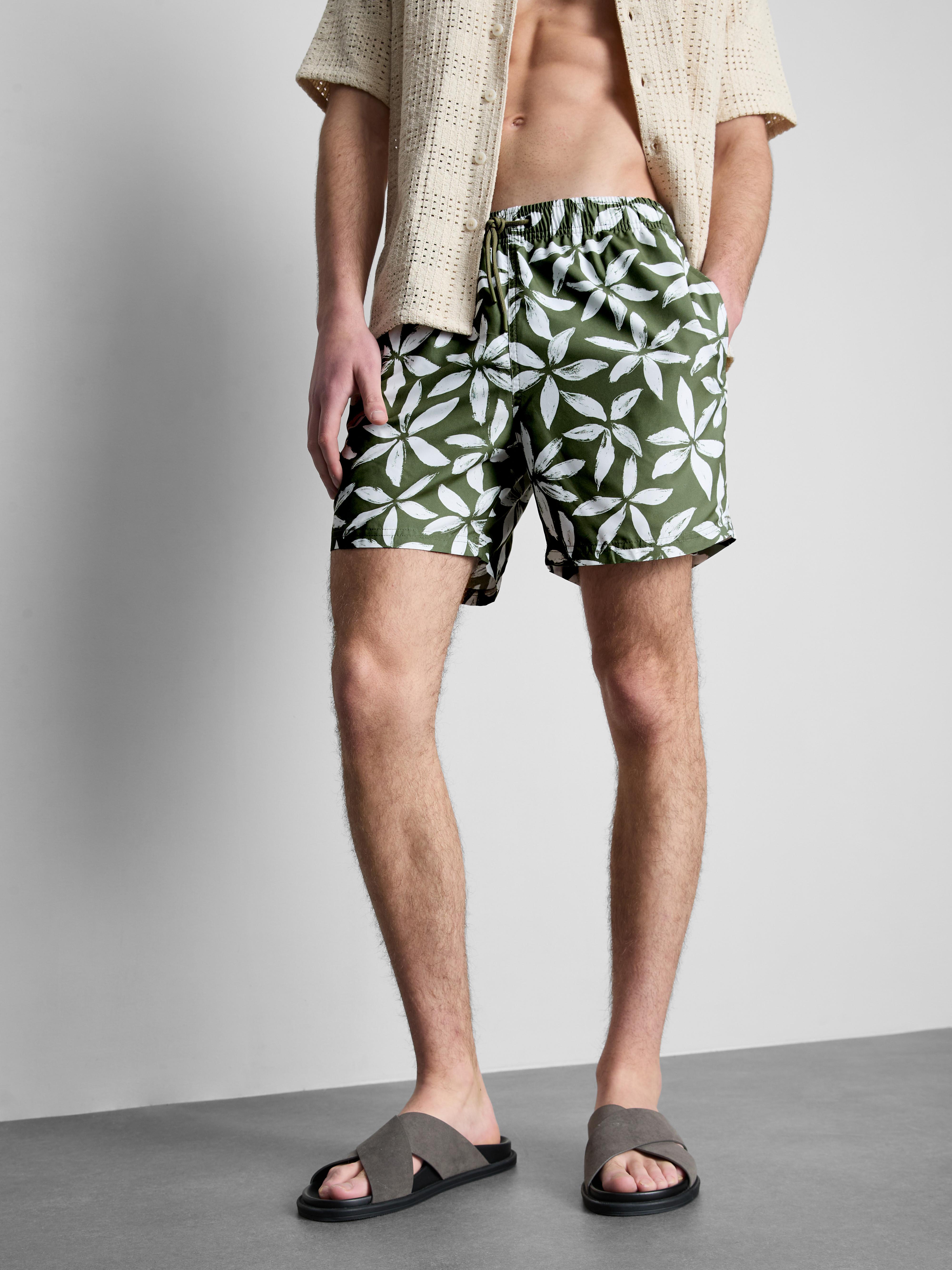 Zwemshort met trekkoord en bloemenprint