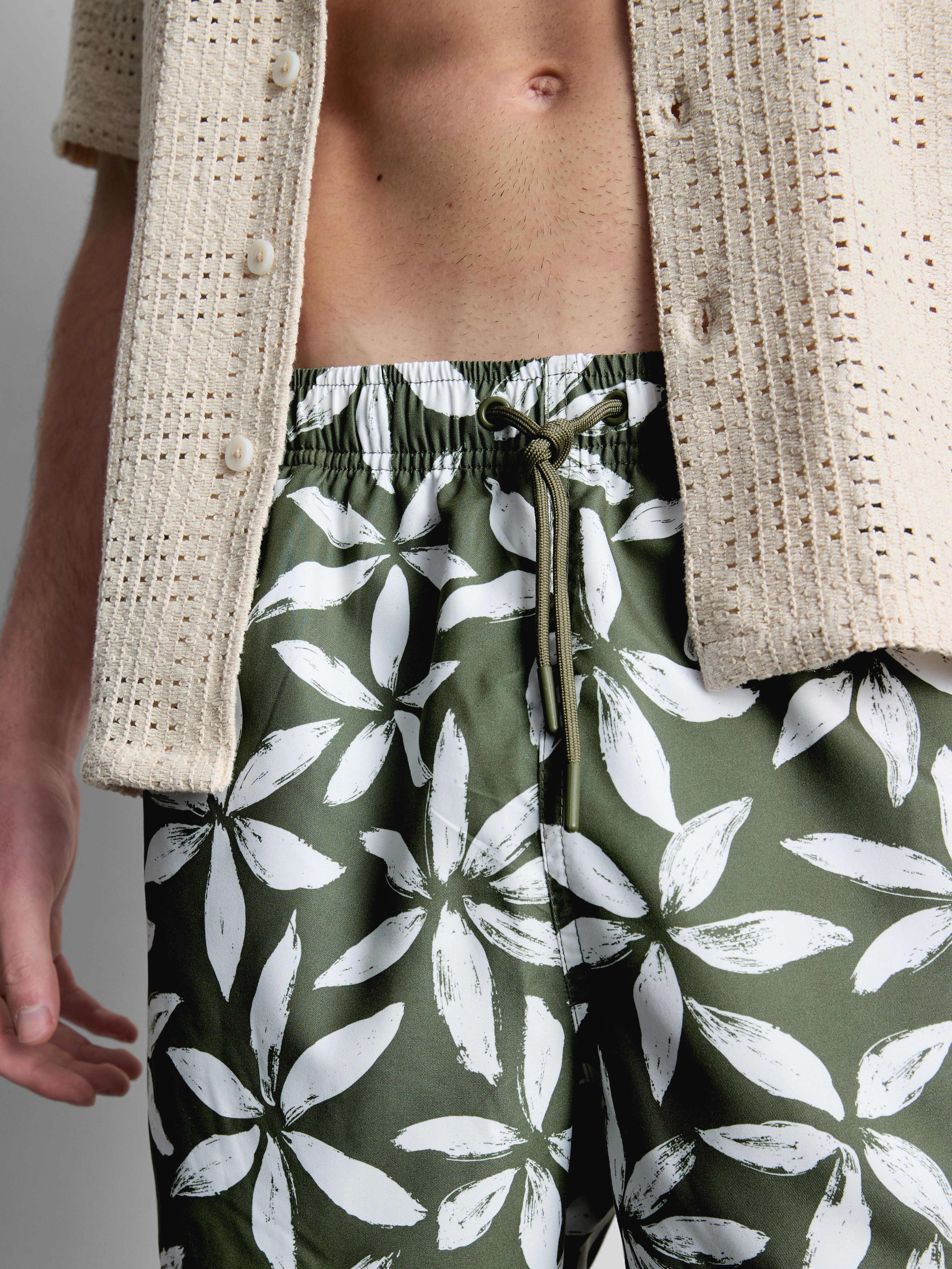 Zwemshort met trekkoord en bloemenprint