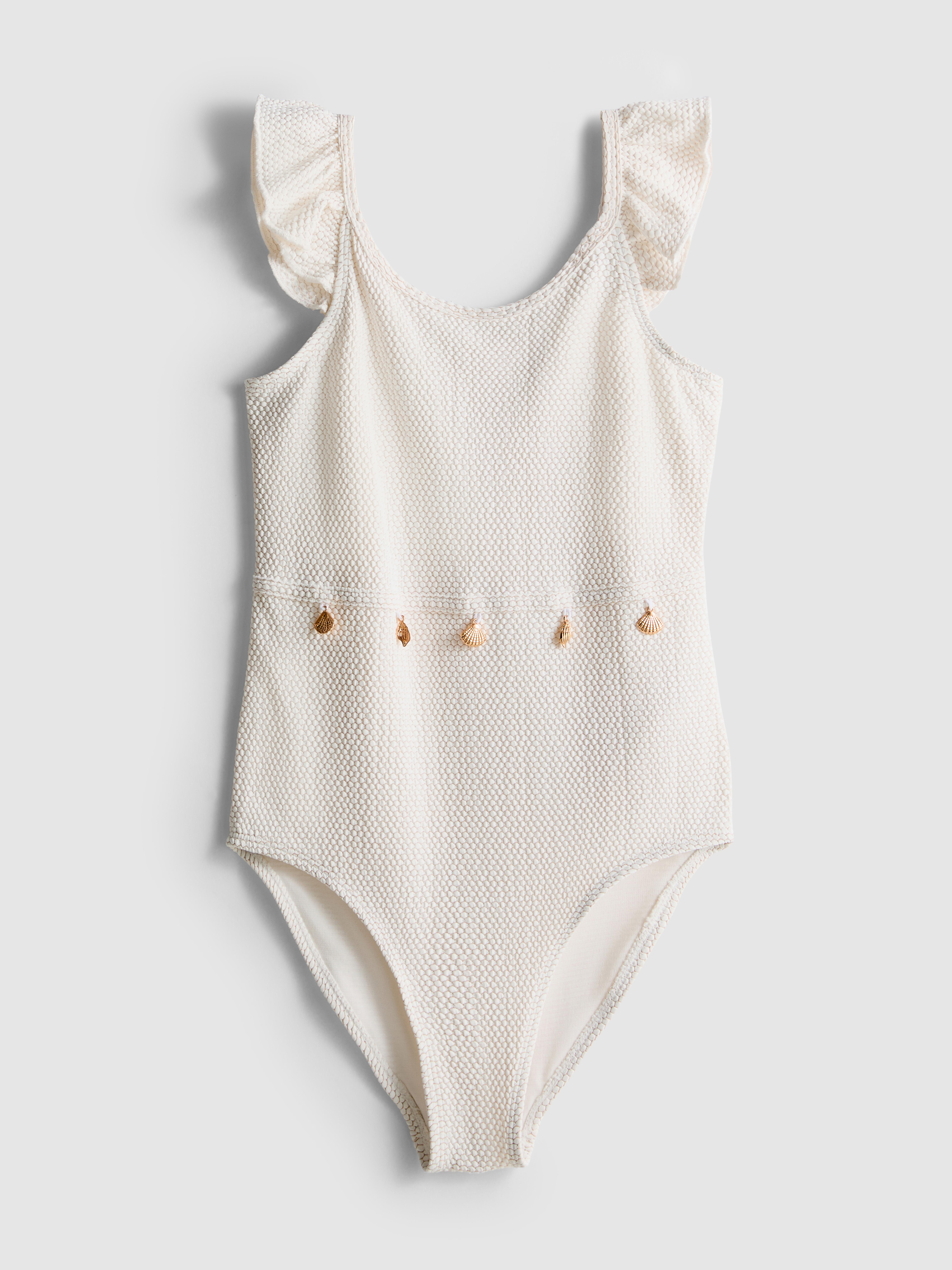 7-15yrs | Sparkly Ruffle Seashell Charm Swimsuit