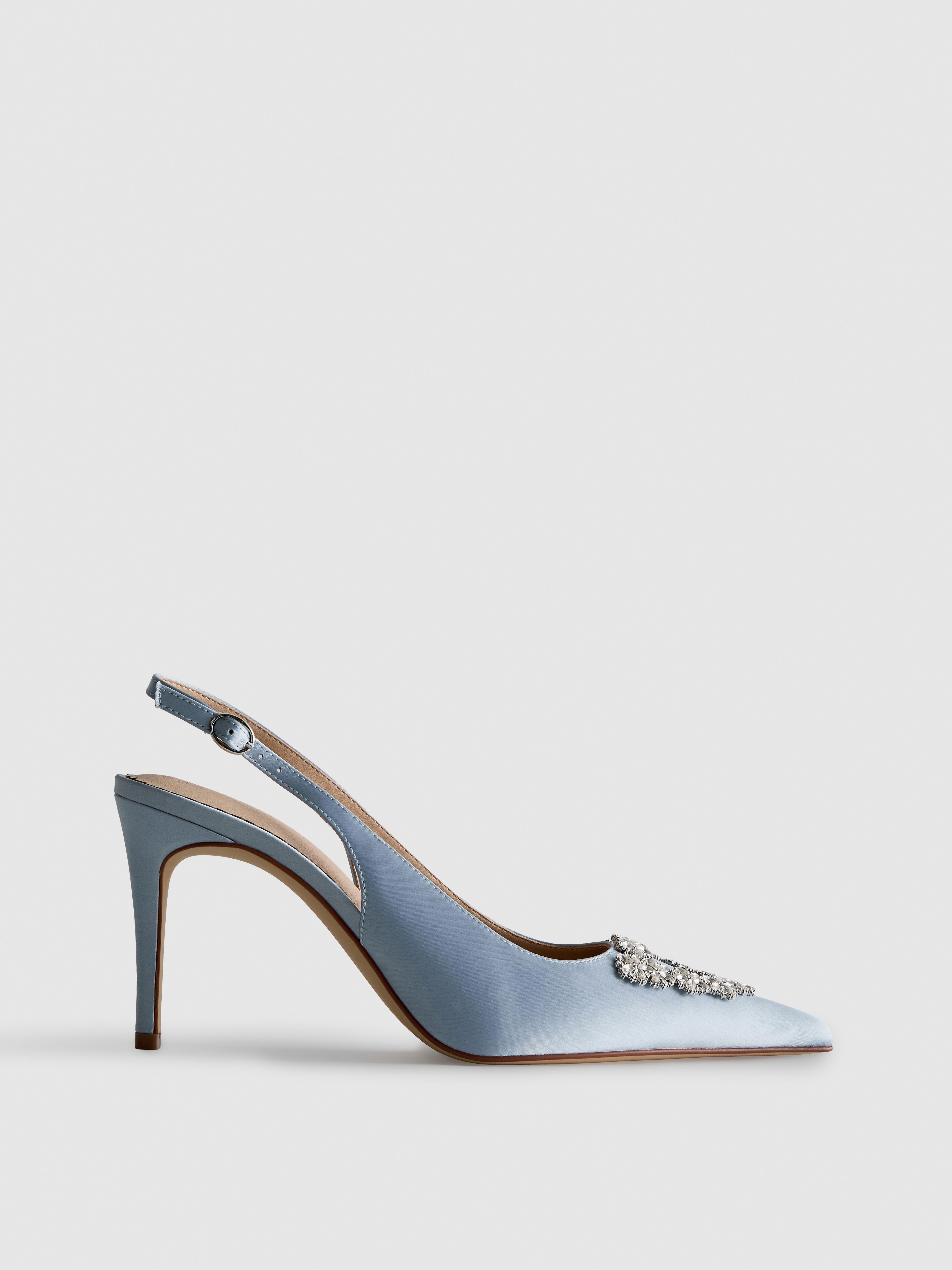 Décolleté a punta in raso con strass