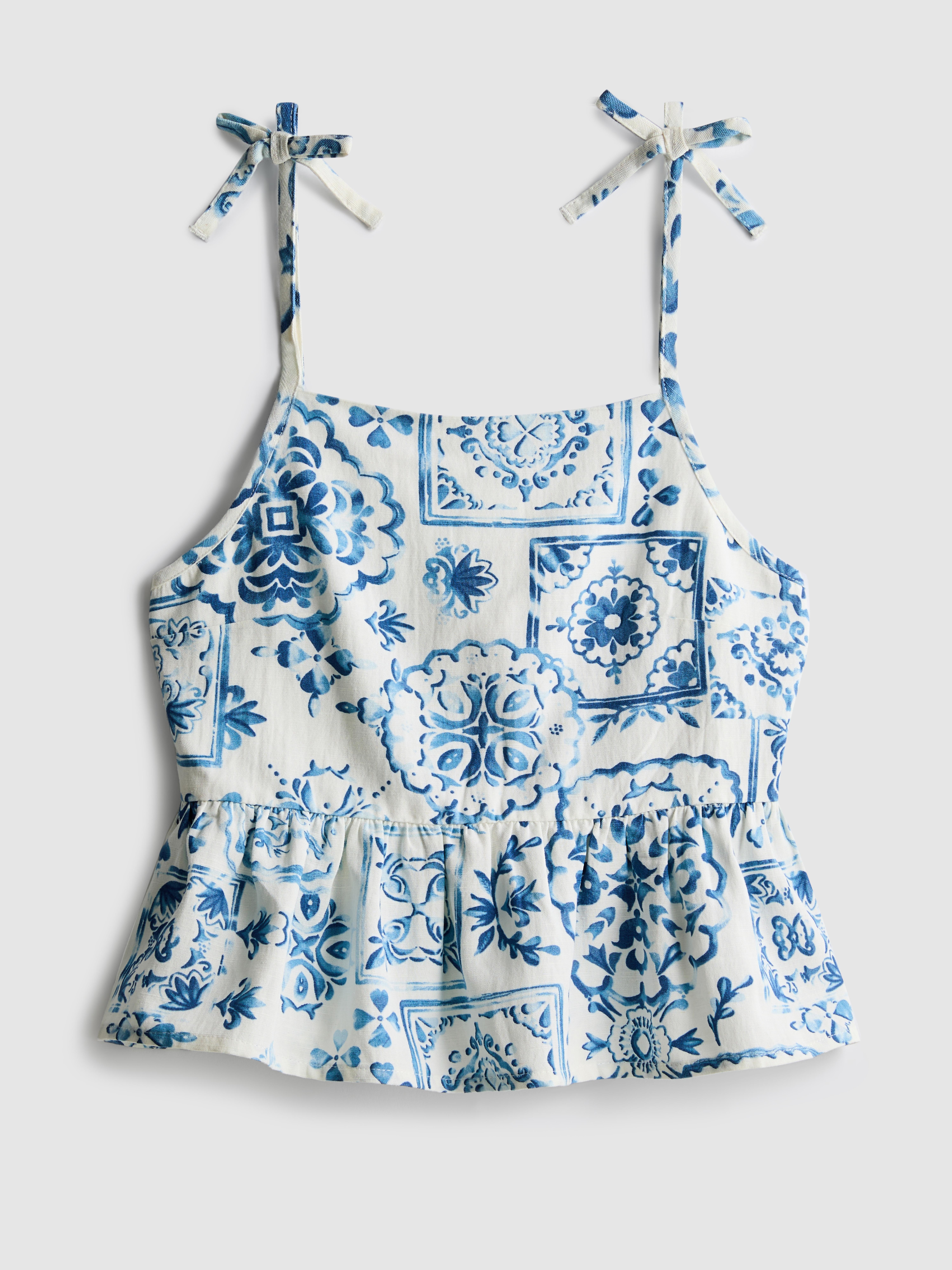 Girls White 7-15yrs | Mosaic Tile Print Peplum Blouse