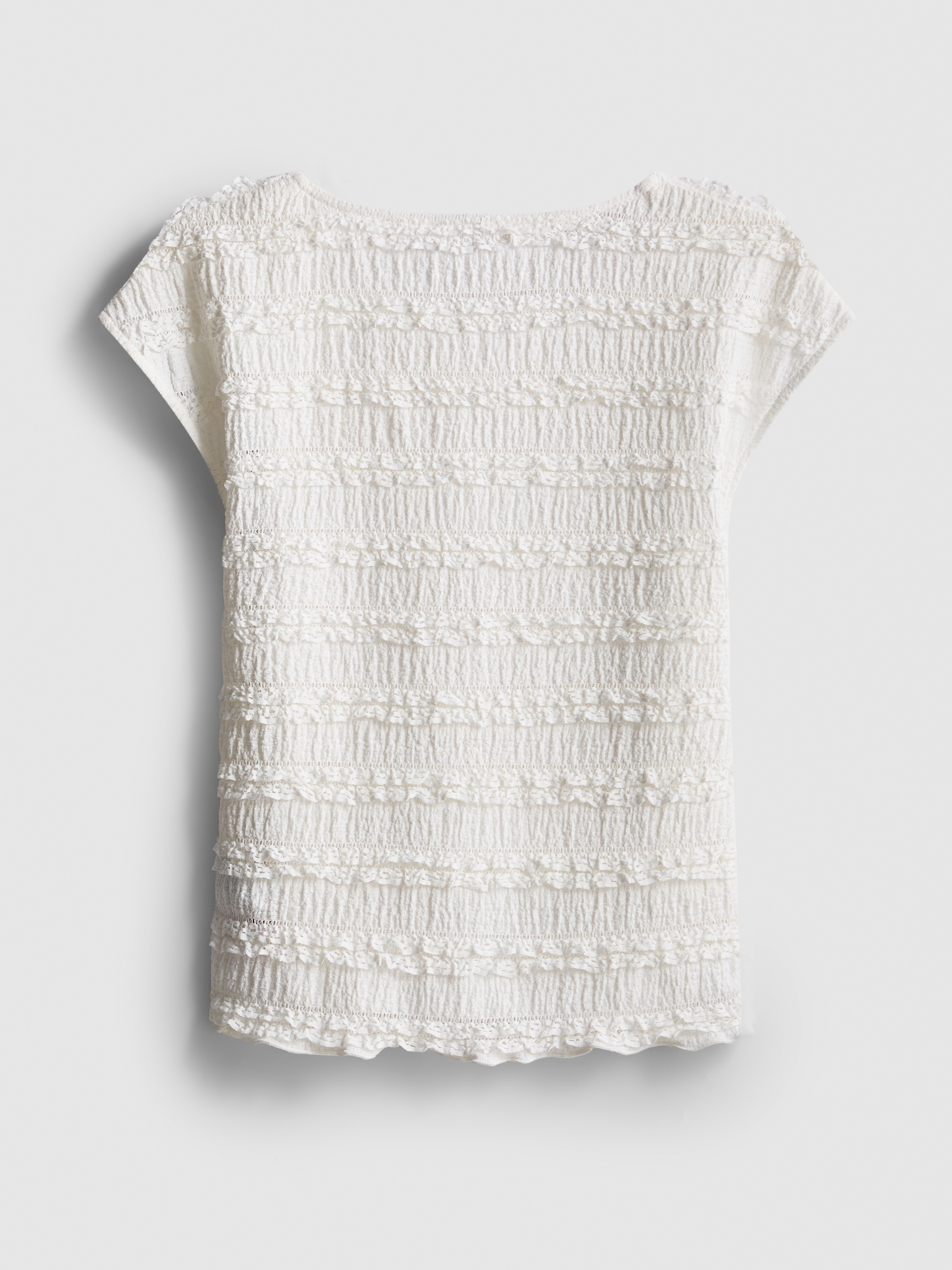 7-15yrs | Lace Trim Crinkle Cap Sleeve Blouse