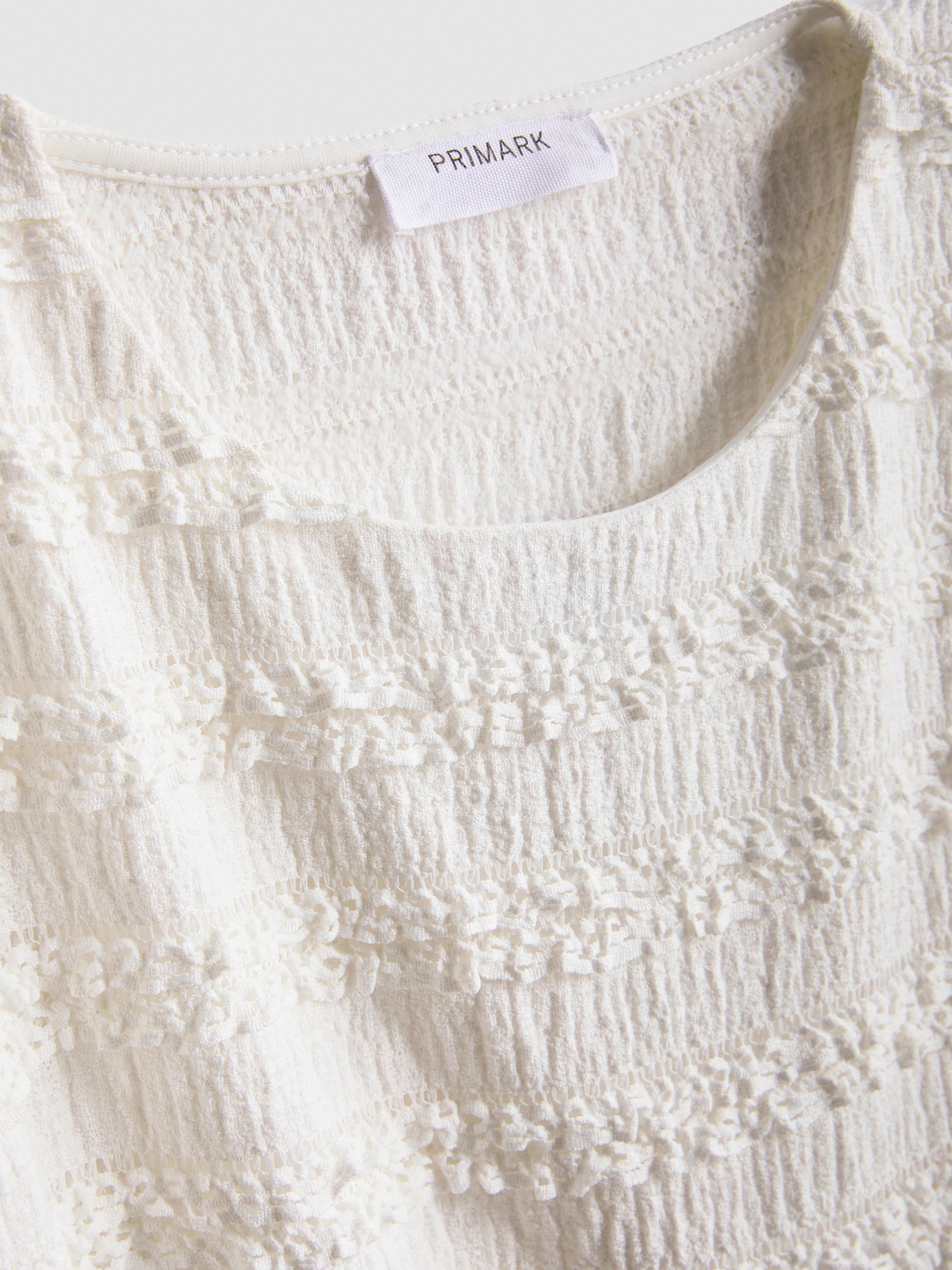 7-15yrs | Lace Trim Crinkle Cap Sleeve Blouse