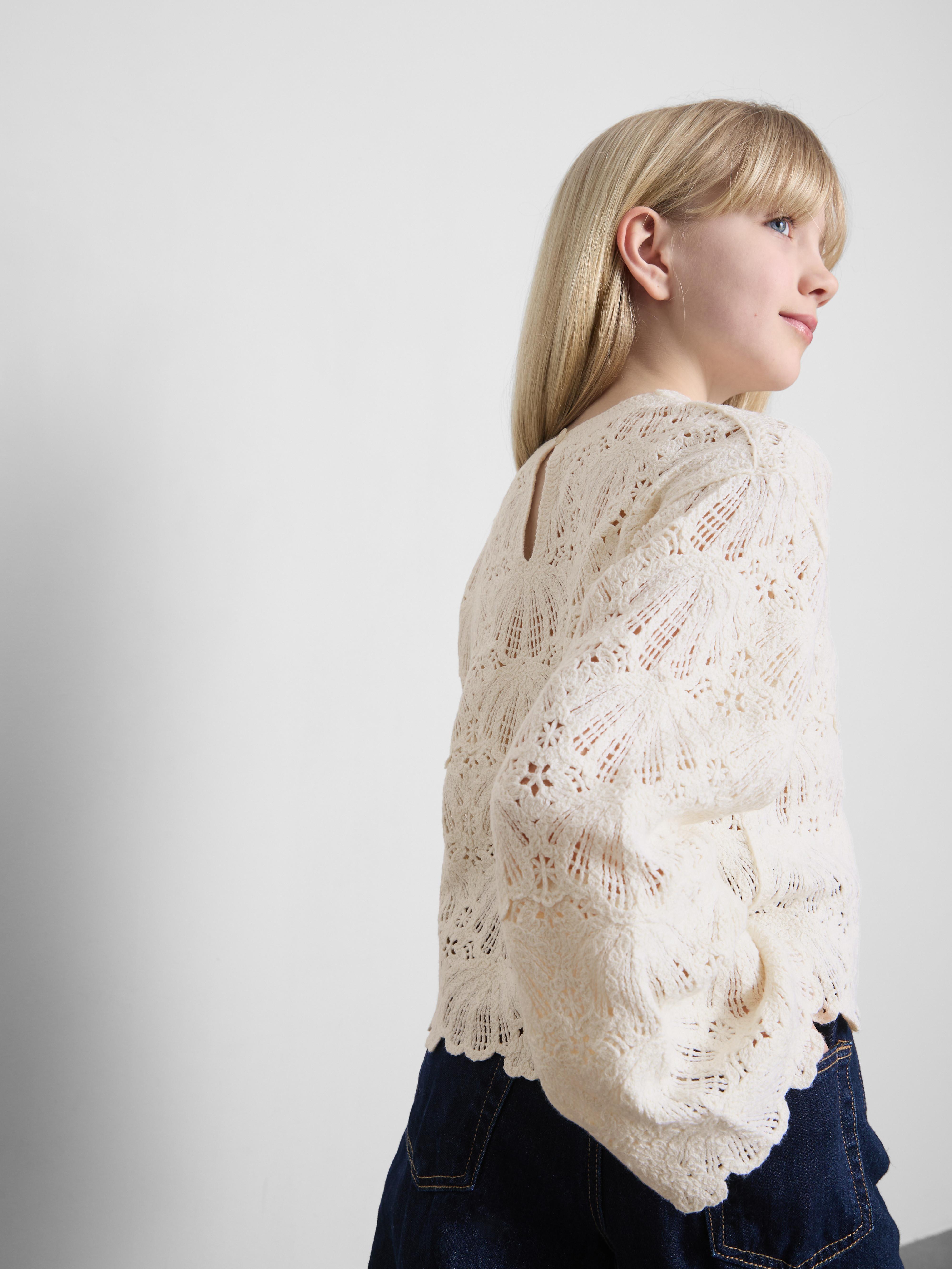 7-15yrs | Crochet Scallop Trim Long Sleeve Top