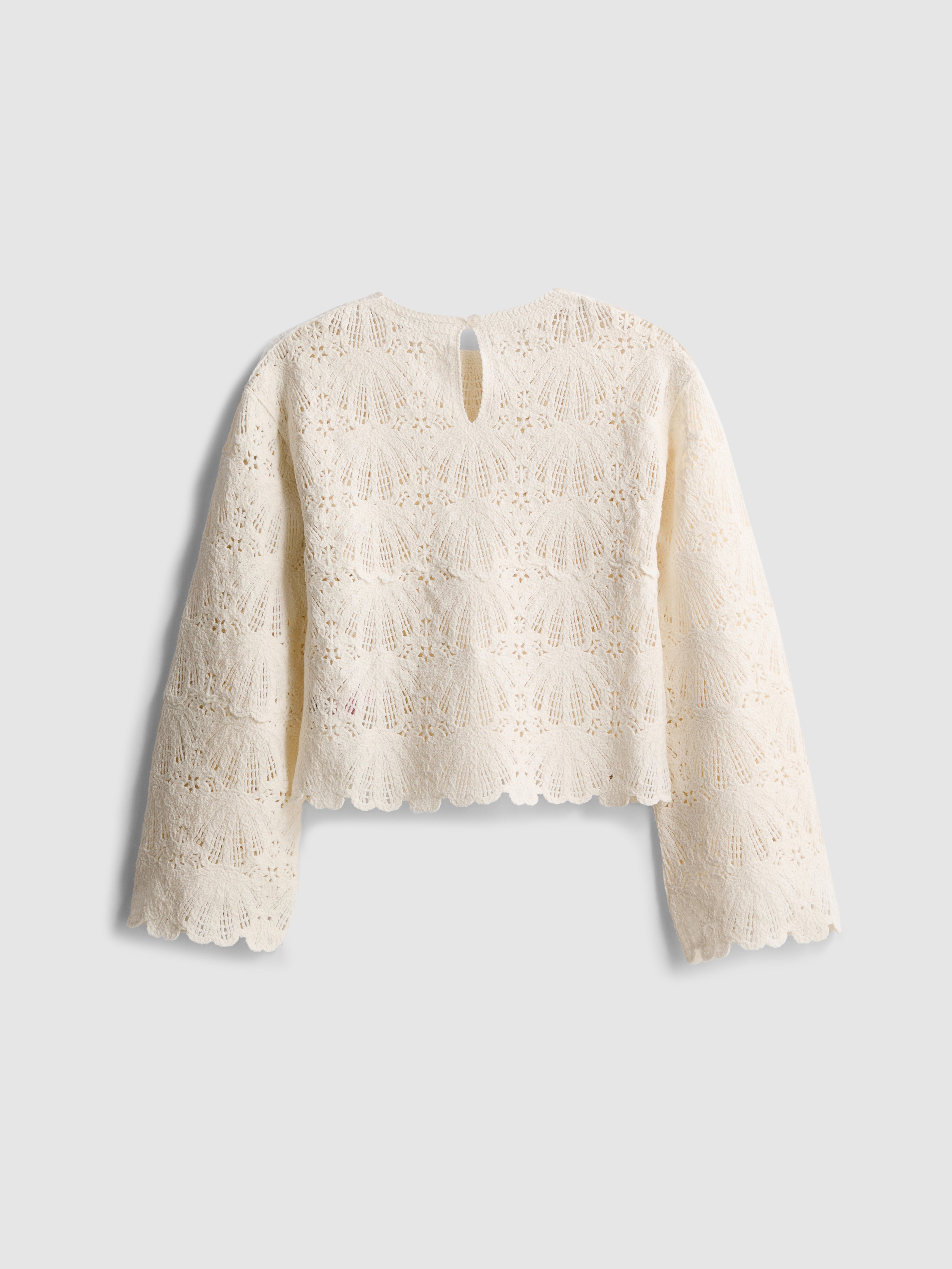 7-15yrs | Crochet Scallop Trim Long Sleeve Top