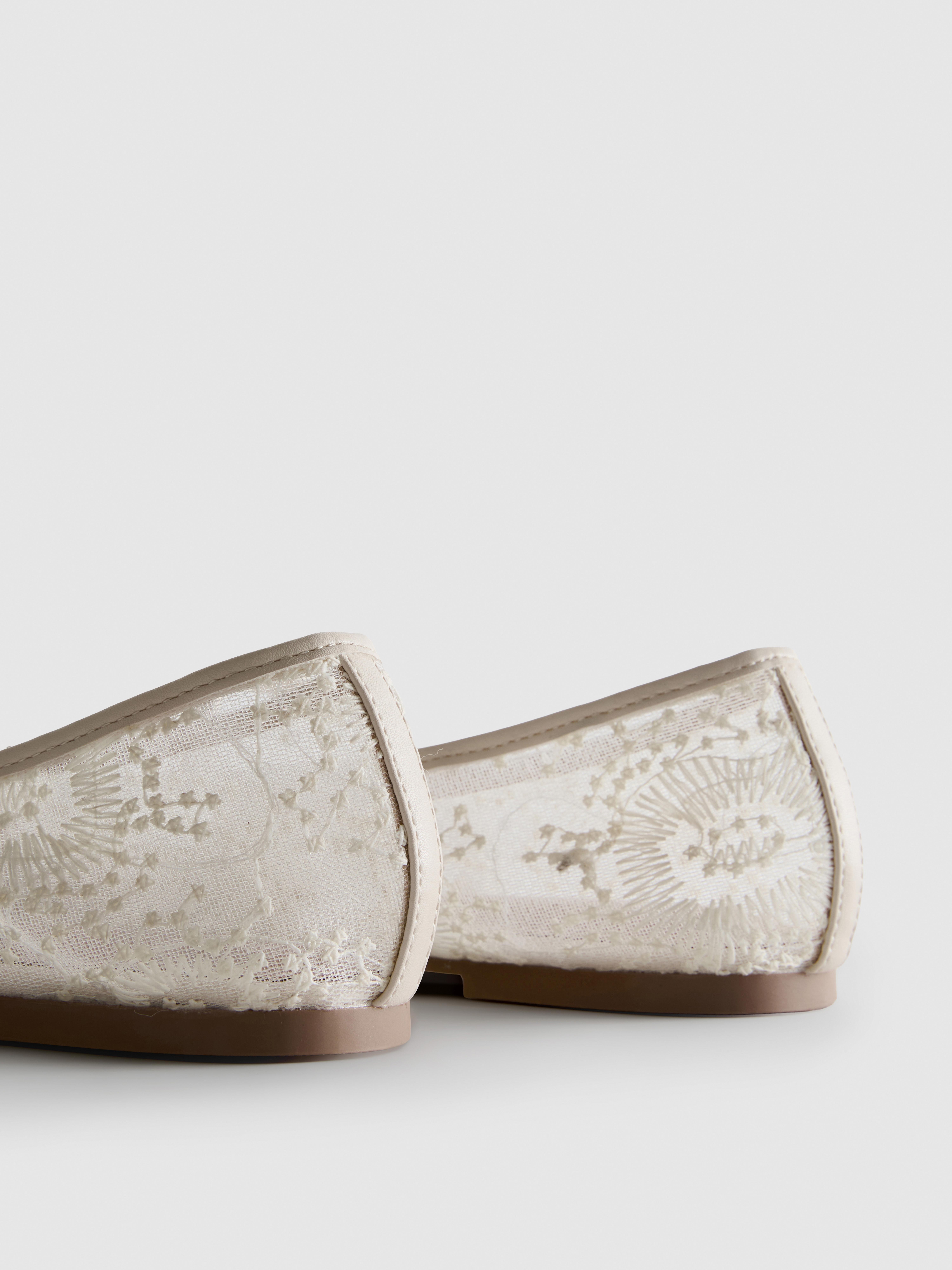 Embroidered Mesh Ballet Flats