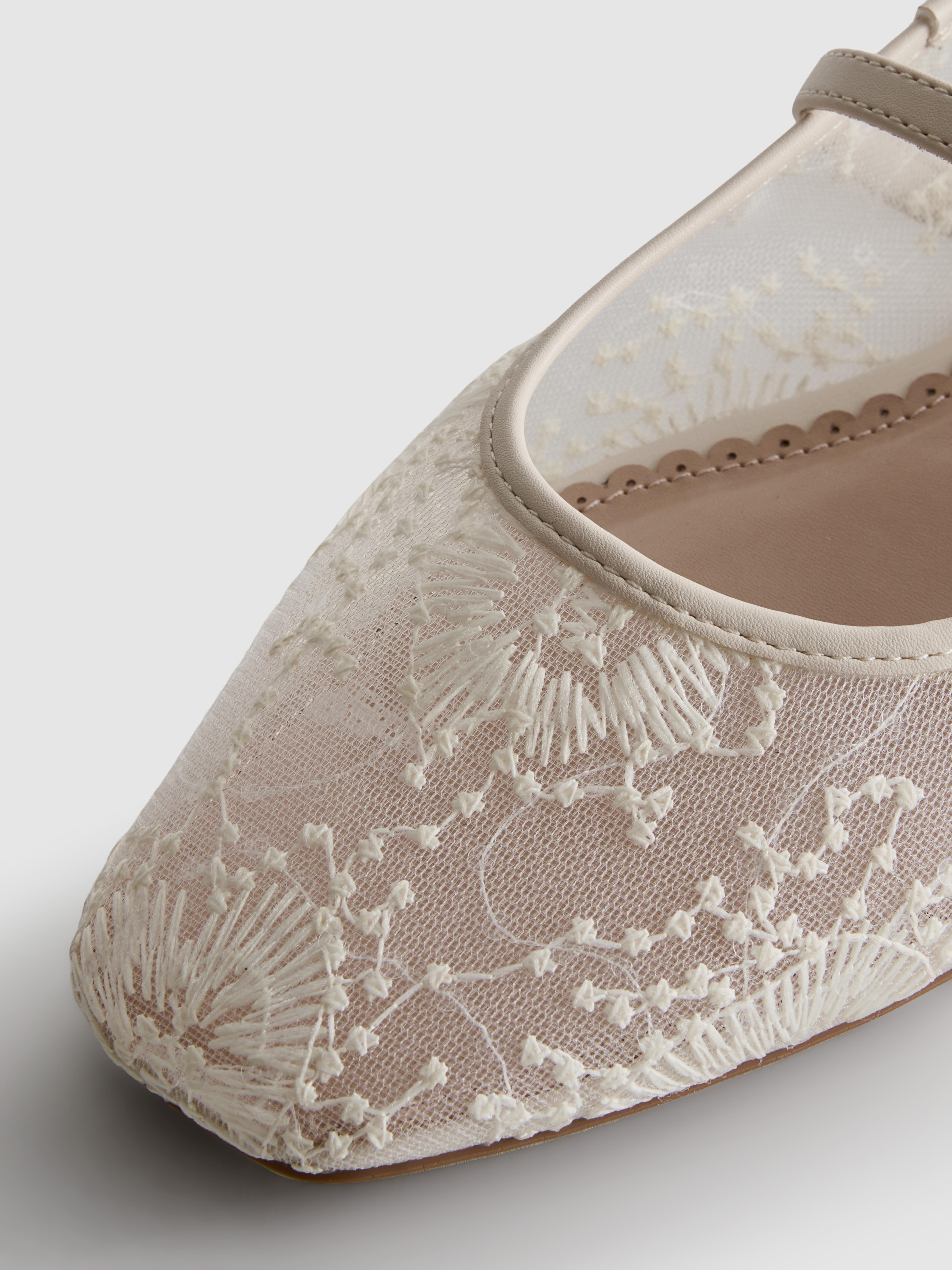 Embroidered Mesh Ballet Flats