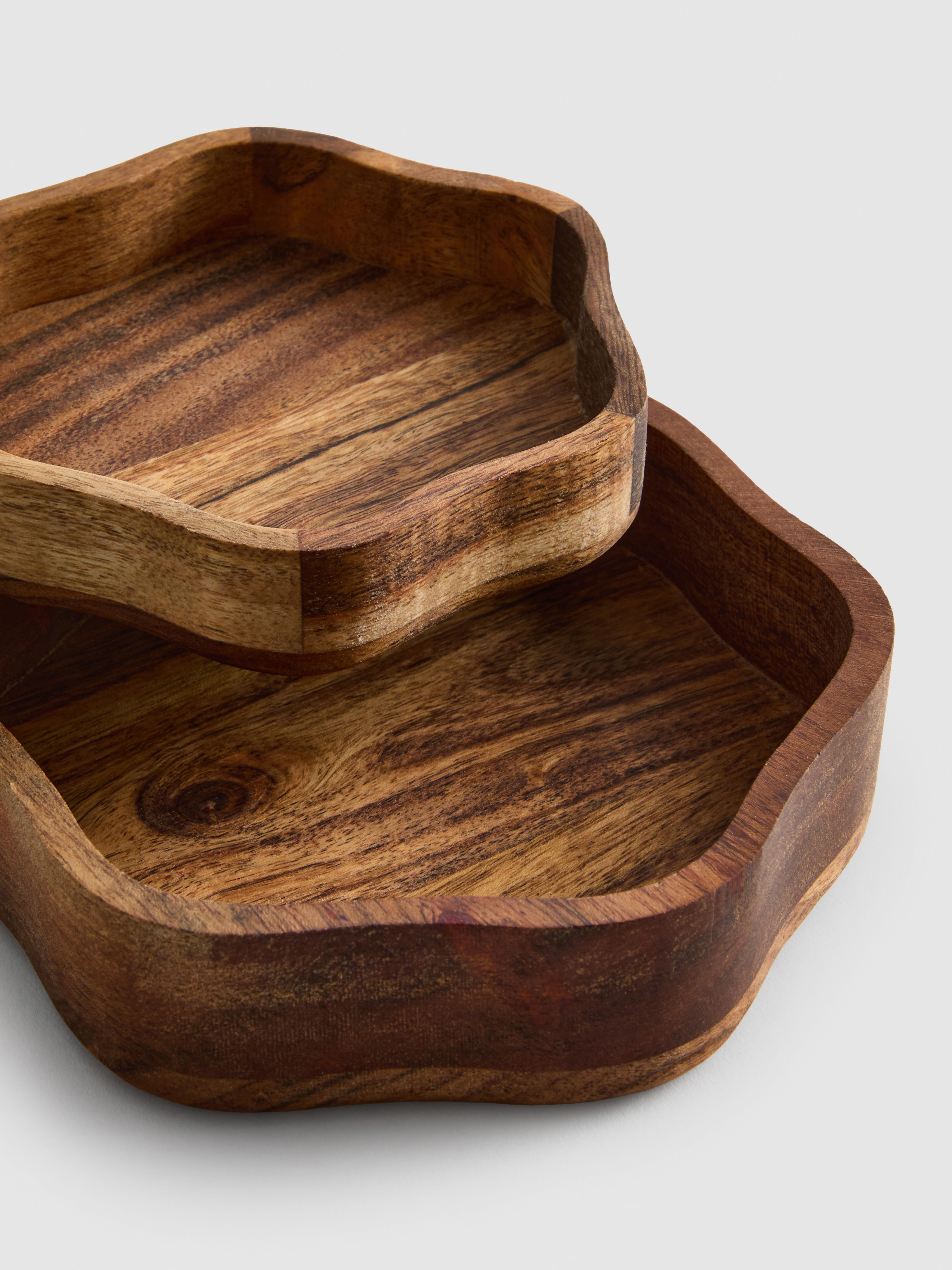 2pk Scalloped Wooden Bowls