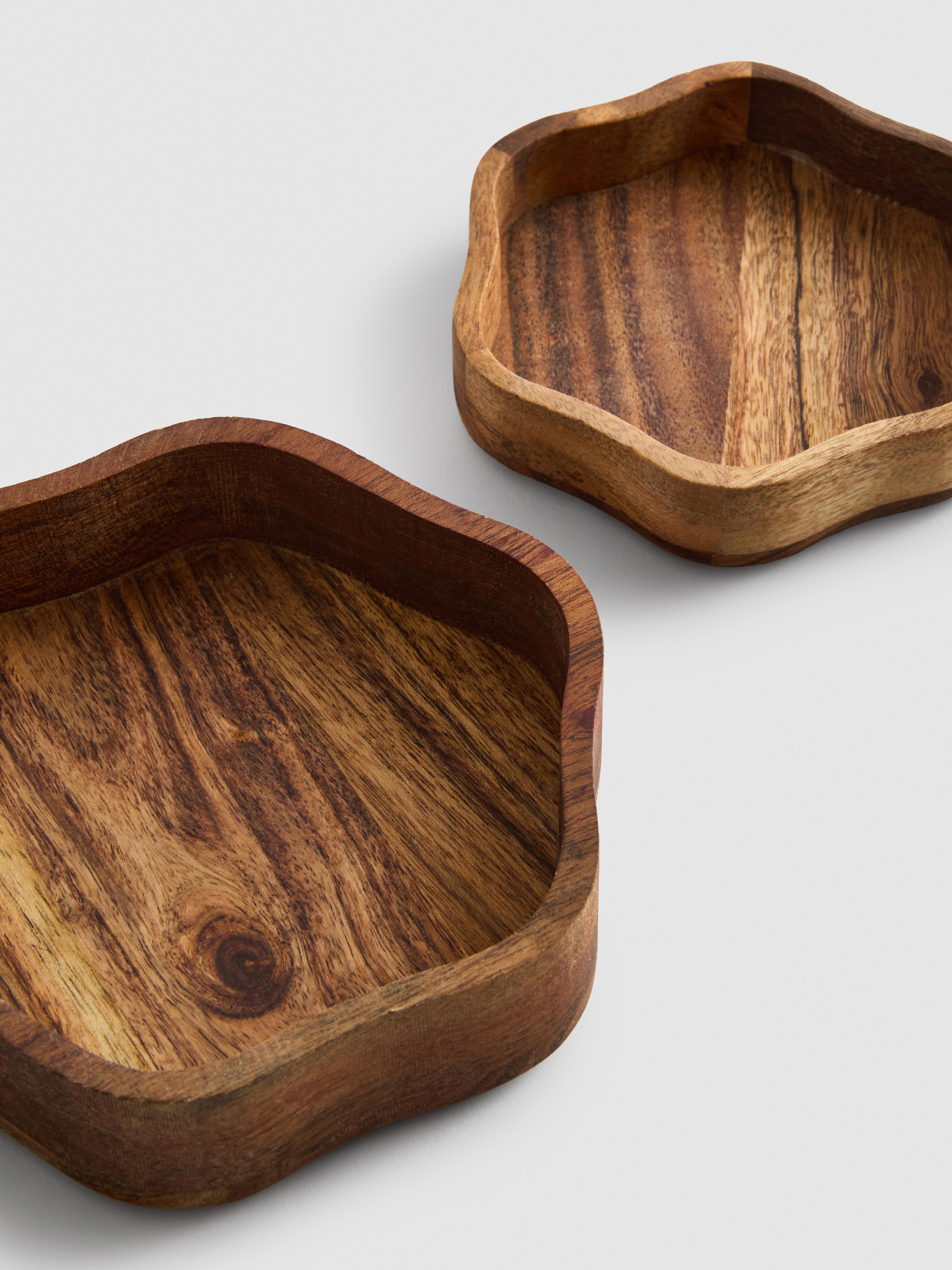 2pk Scalloped Wooden Bowls