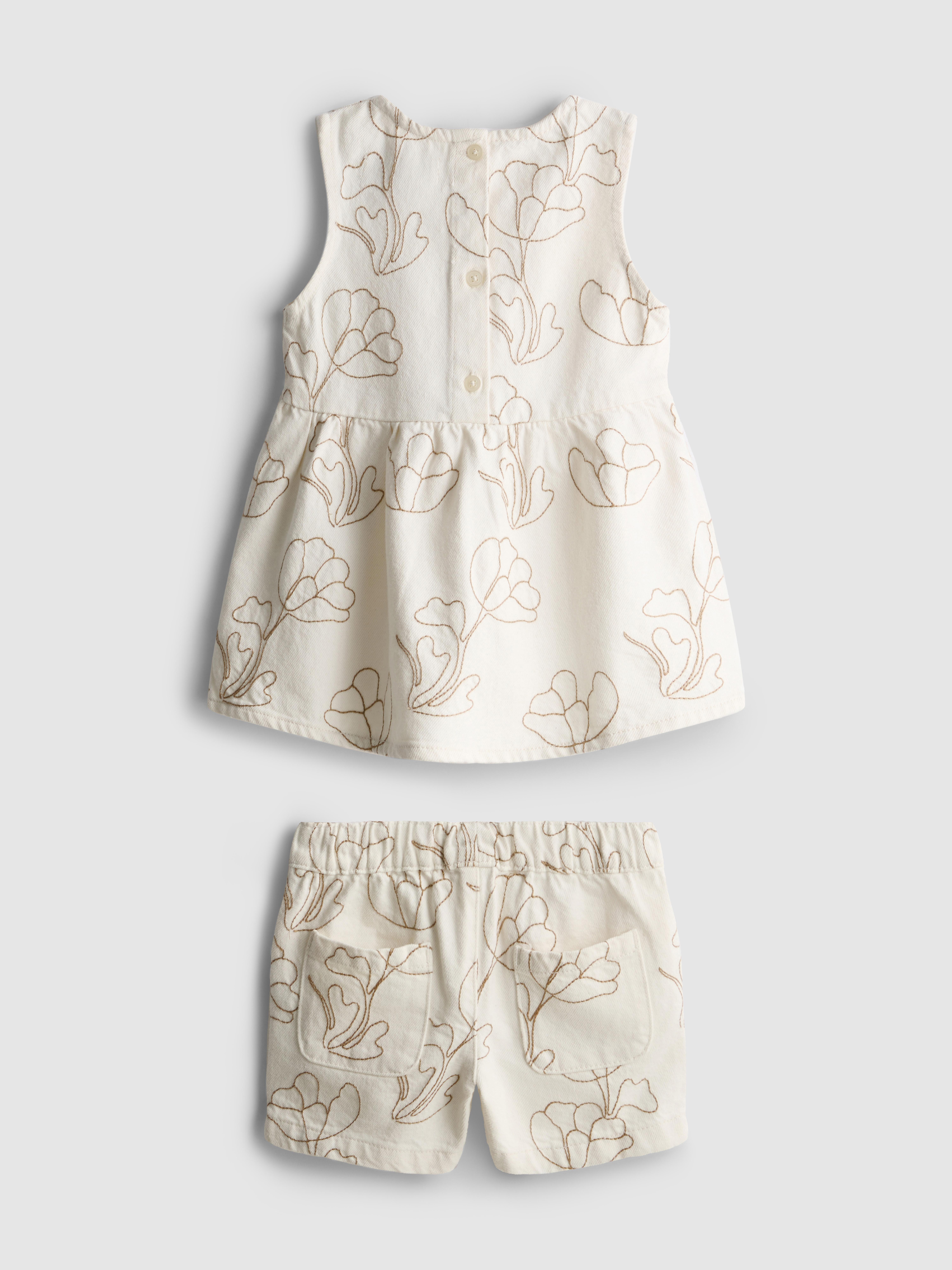 1.5-8yrs | Embroidered Sleeveless Denim Blouse and Shorts Set